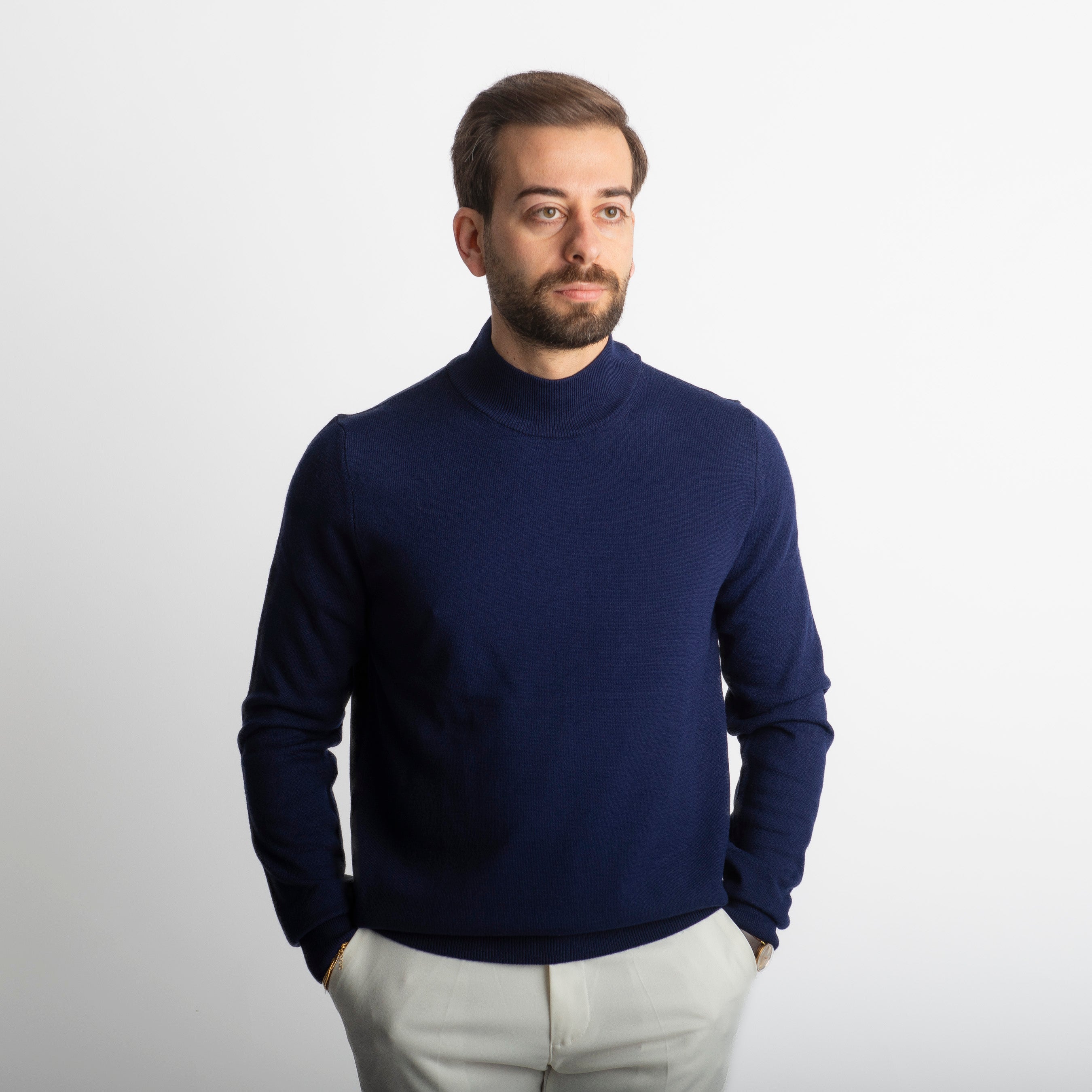 Lupetto Mezzo Collo Lana Merinos Blu