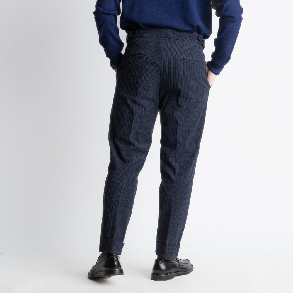 Pantalone Pisa Con Fibbia In Velluto A Coste Blu