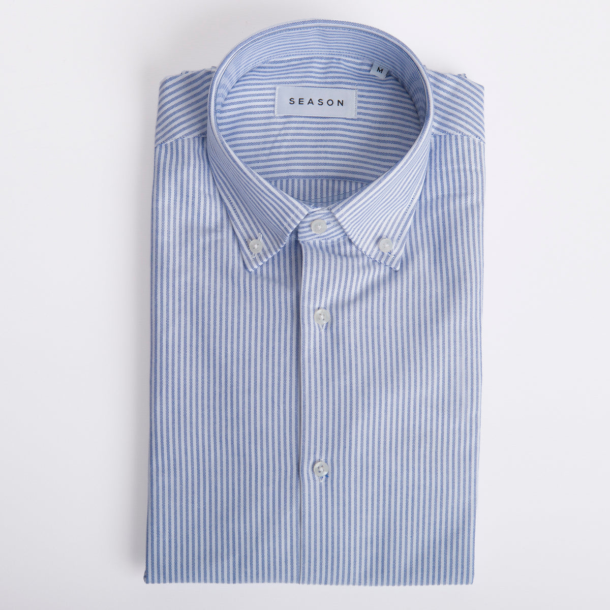 Camicia Rigata Button Down Doppio Ritorto Blu