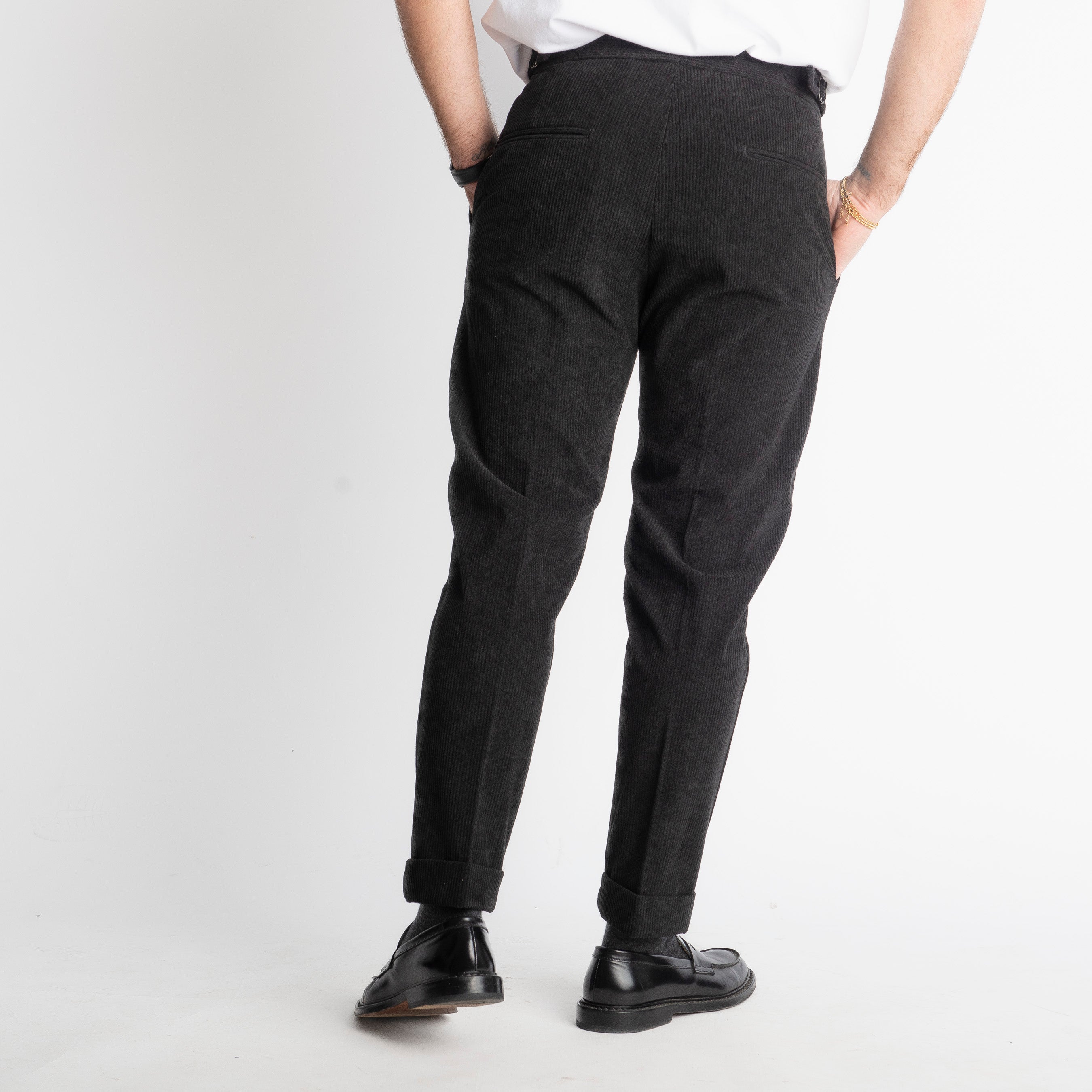 Pantalone Pisa Con Fibbia In Velluto A Coste Nero