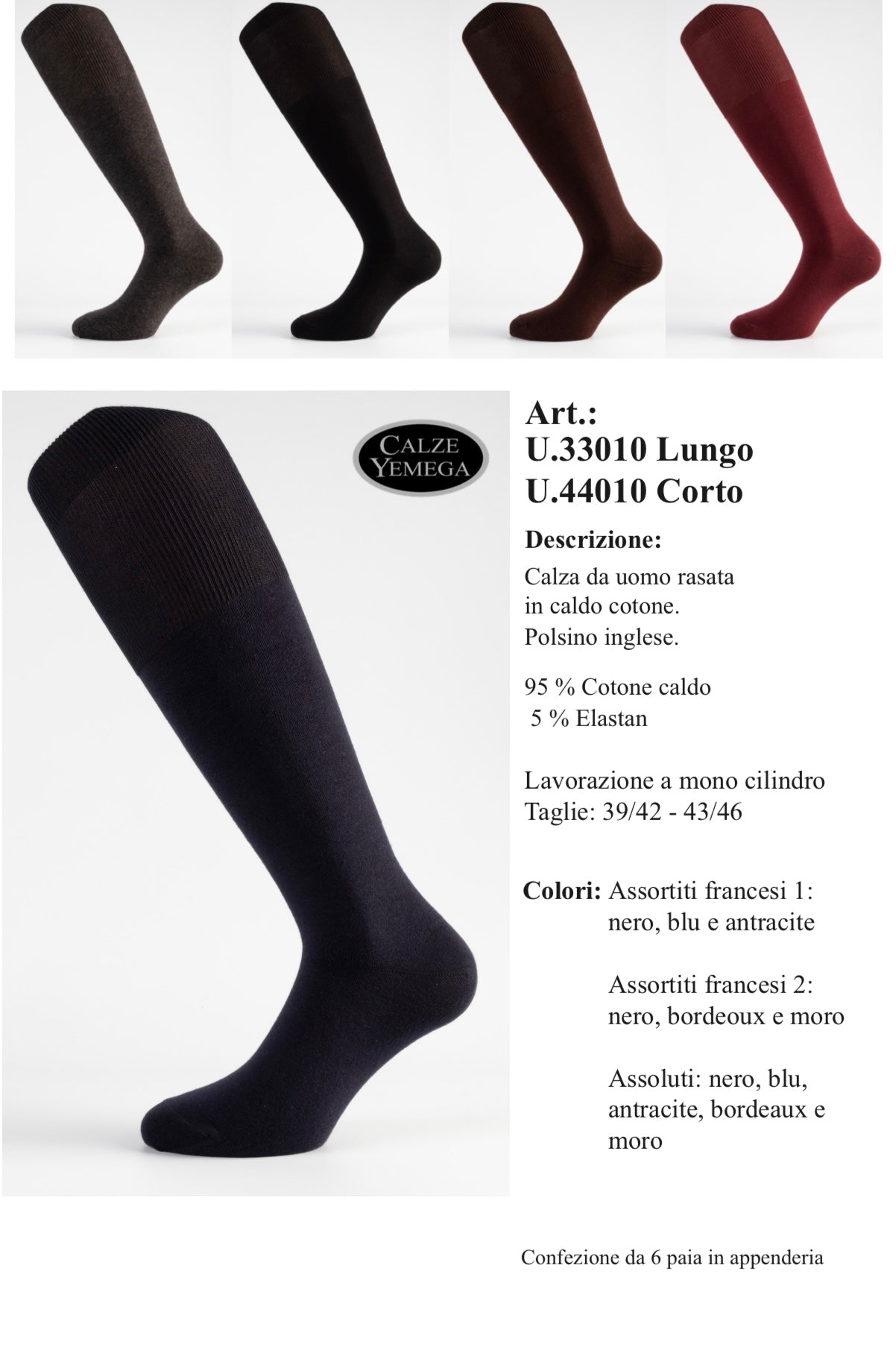 Calza Uomo in Caldo Cotone Lungo U33010 Grigio