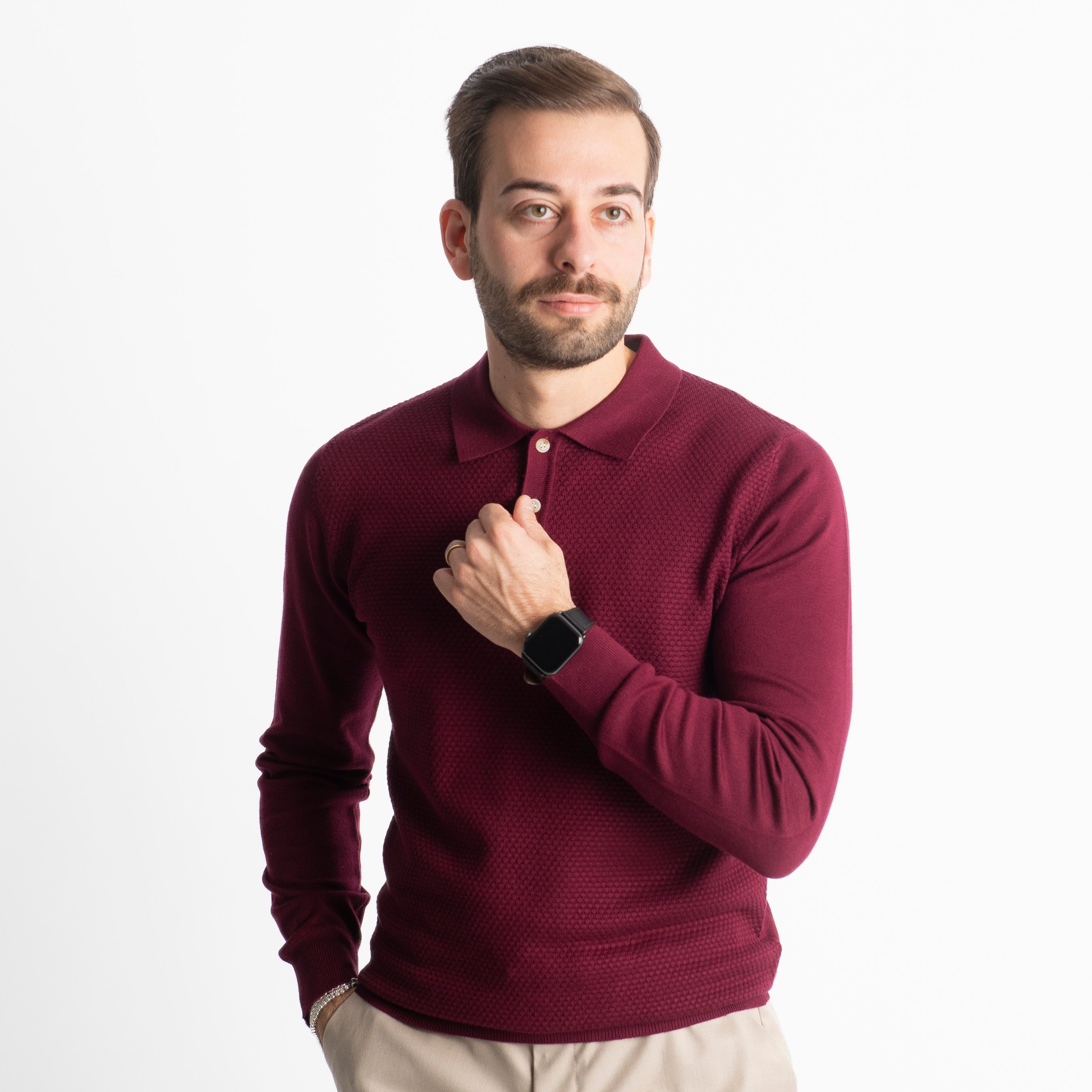 Polo in Maglia M933 Bordeaux