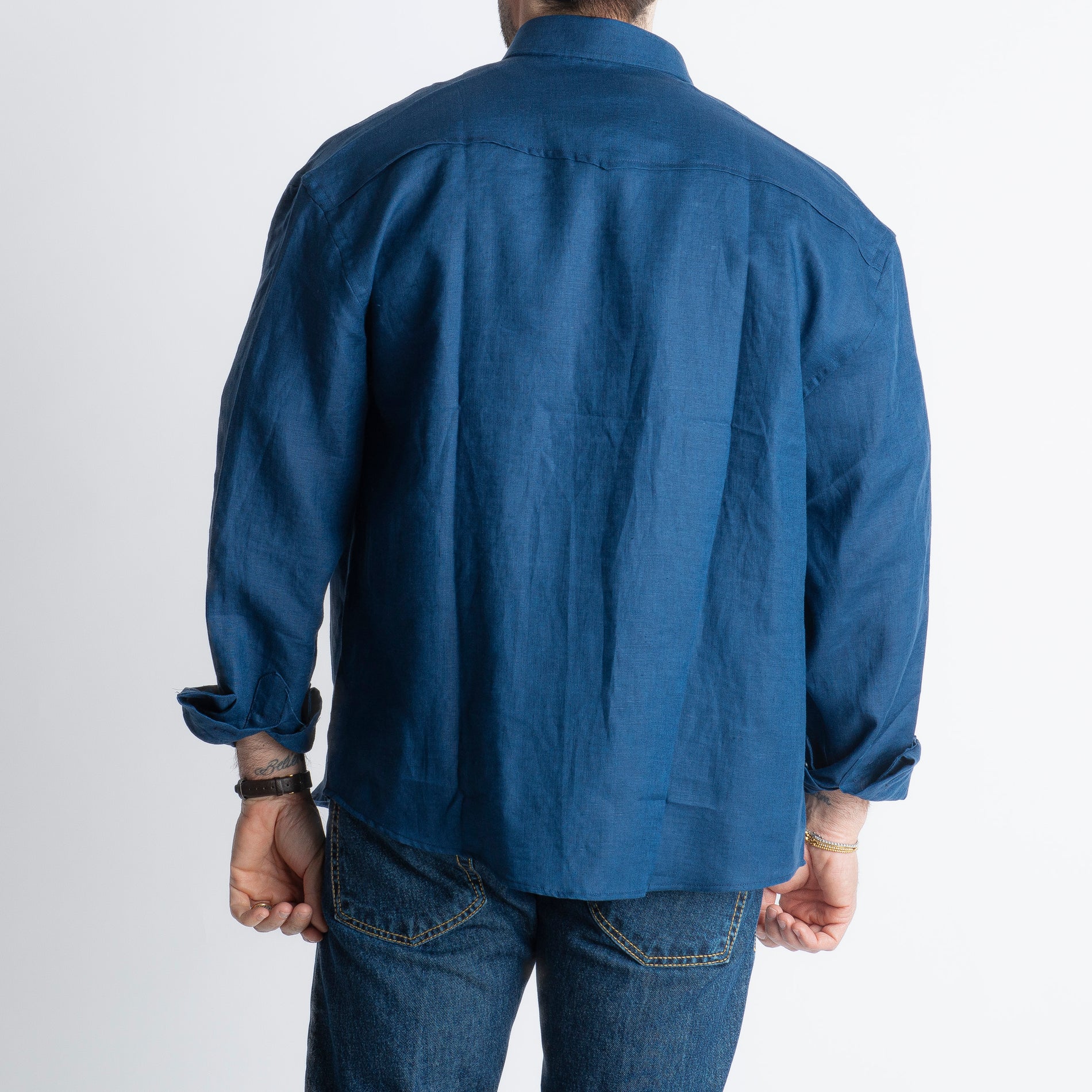 Camicia 100% Lino Irlandese Over Blu