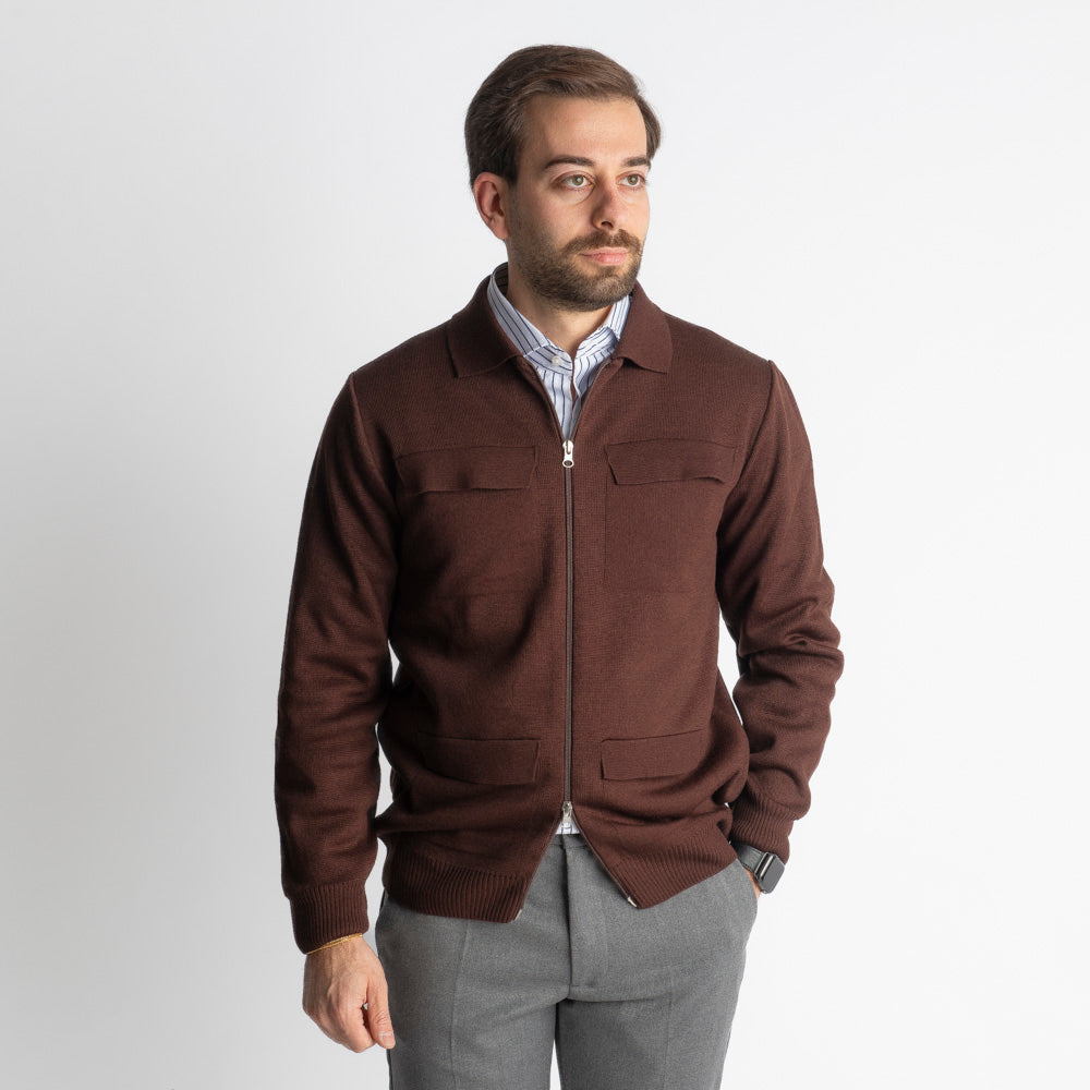 Giacca In Maglia Doppio Cursore Moro