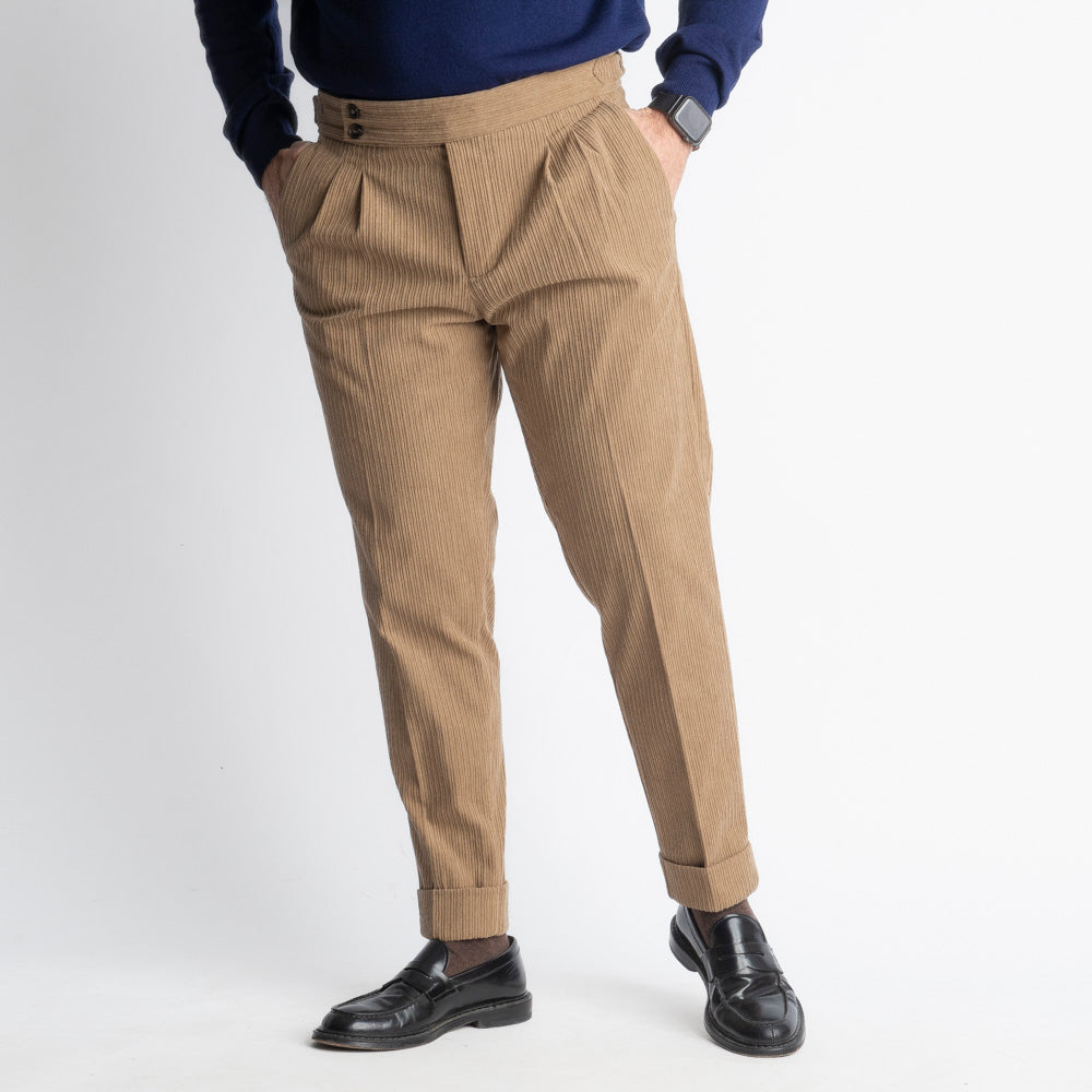 Pantalone Pisa Con Fibbia In Velluto A Coste Fango