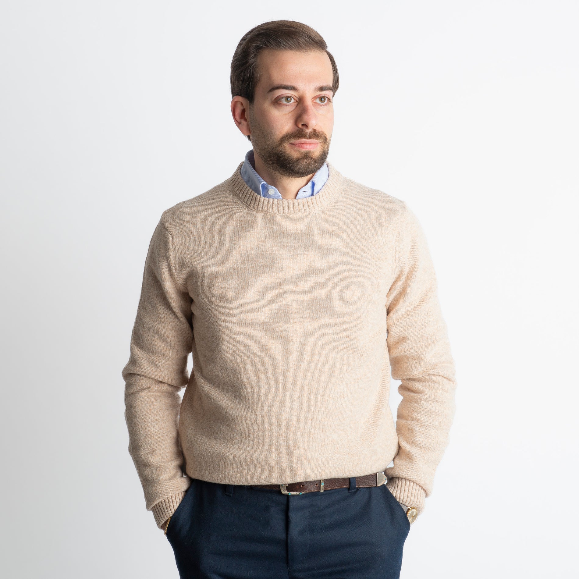 Maglione Girocollo Cortina In Lana Beige