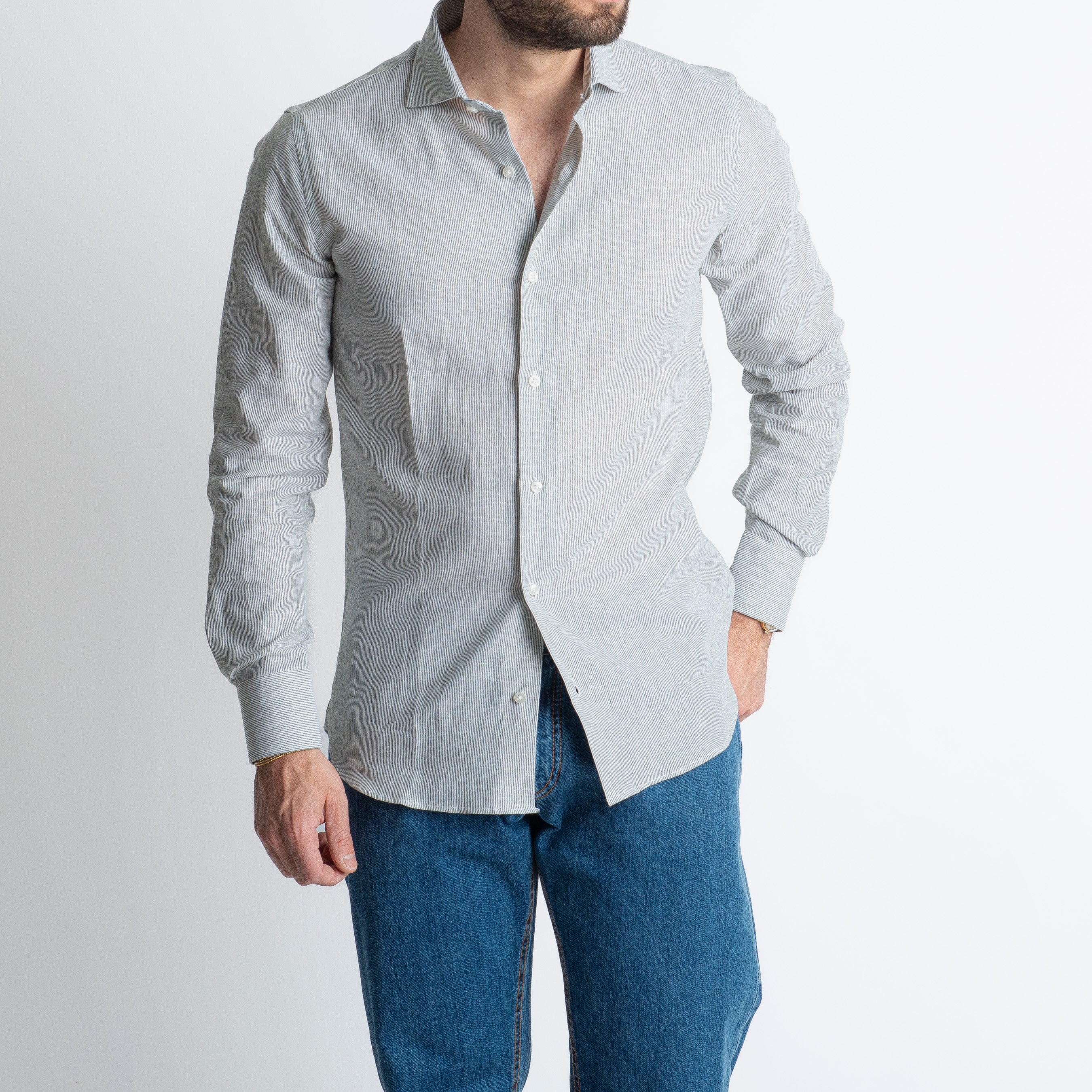 Camicia Lino Mille Righe Verde