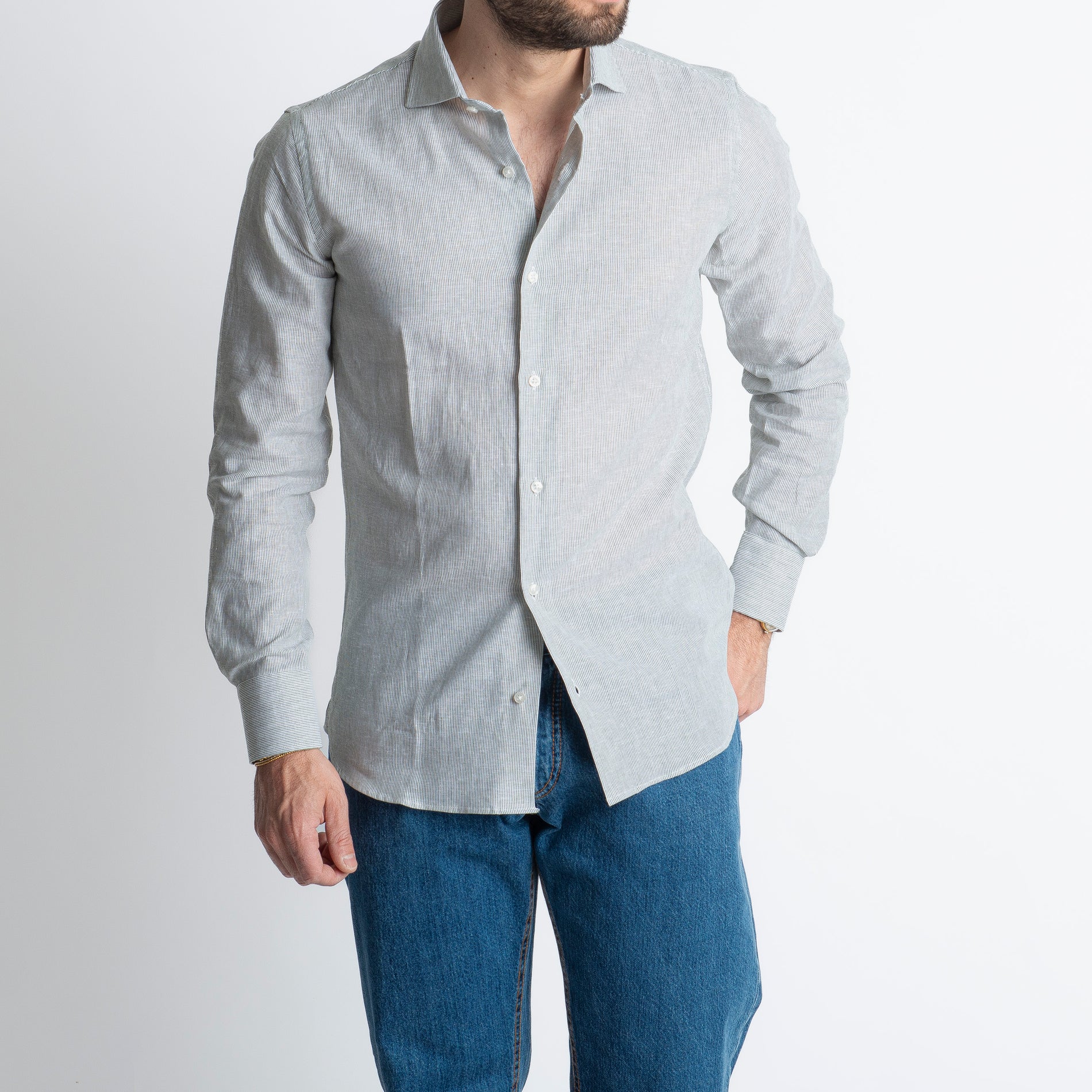Camicia Lino Mille Righe Verde
