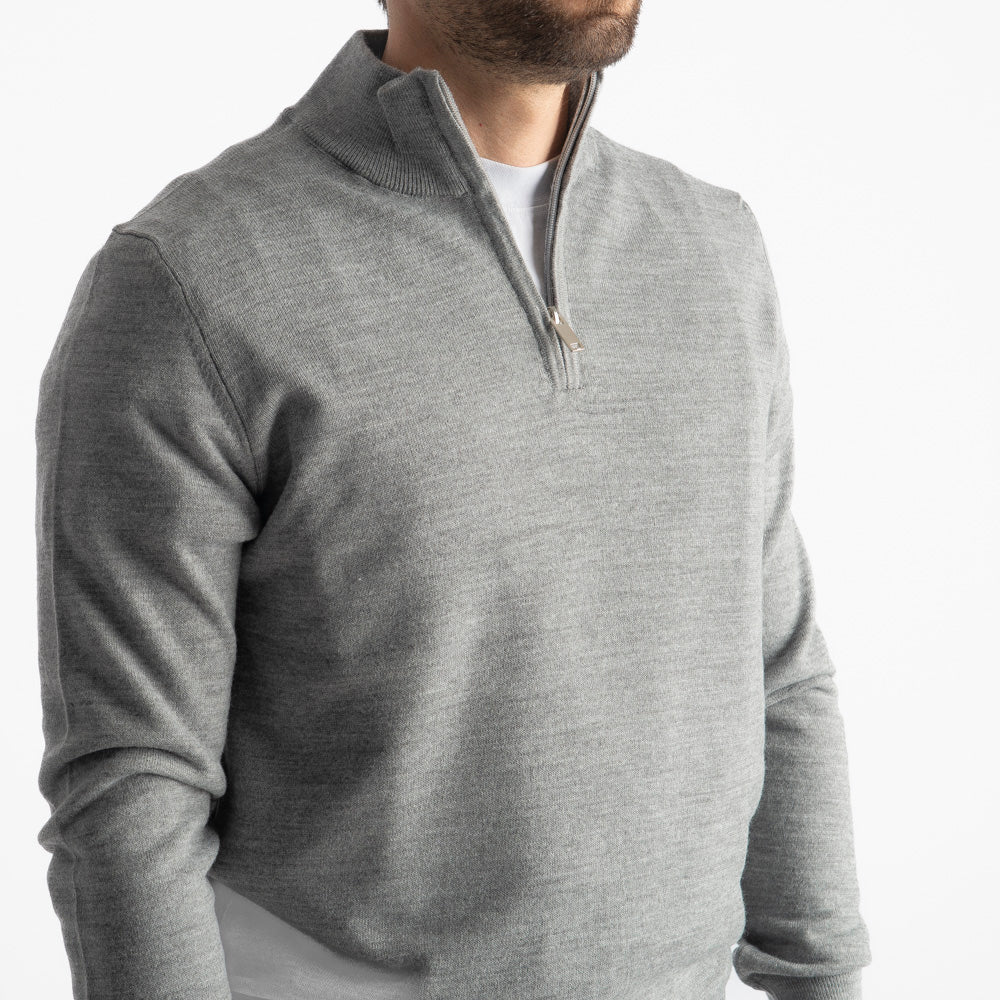 Maglioncino Mezza Zip In Lana Merinos Grigio