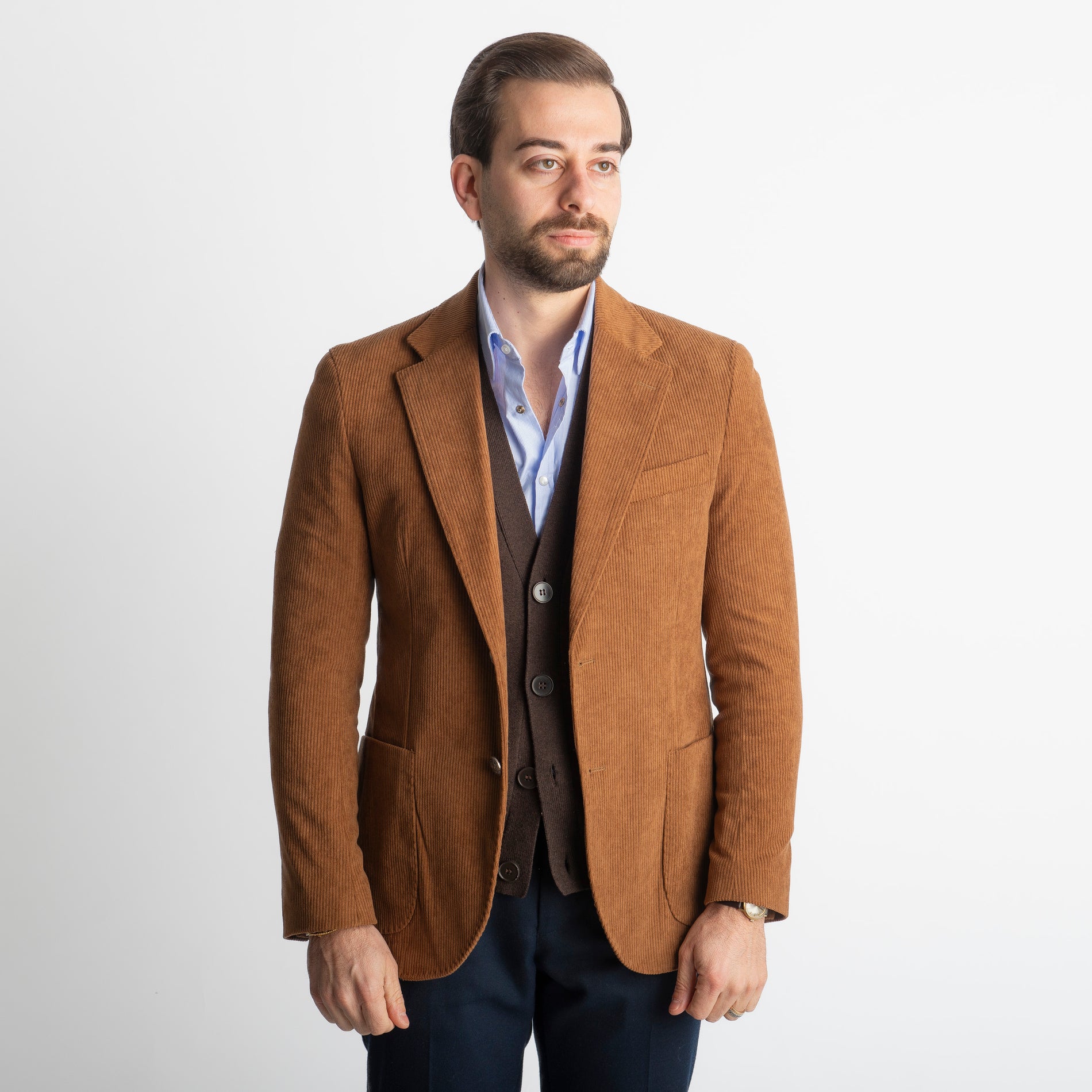 Giacca Monopetto in Velluto Tabacco