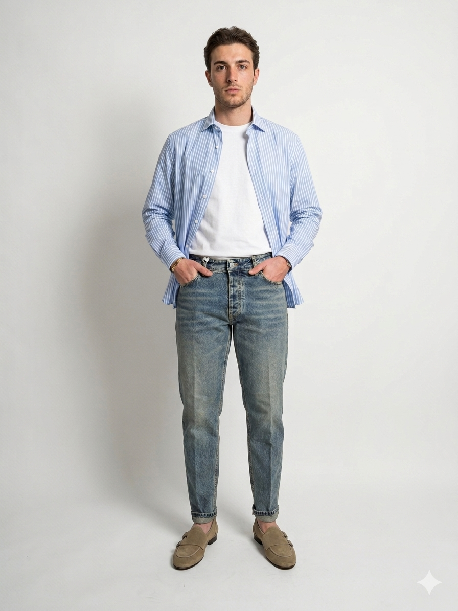 Jeans Straight Fit Sabbiato - Cotone Mercerizzato