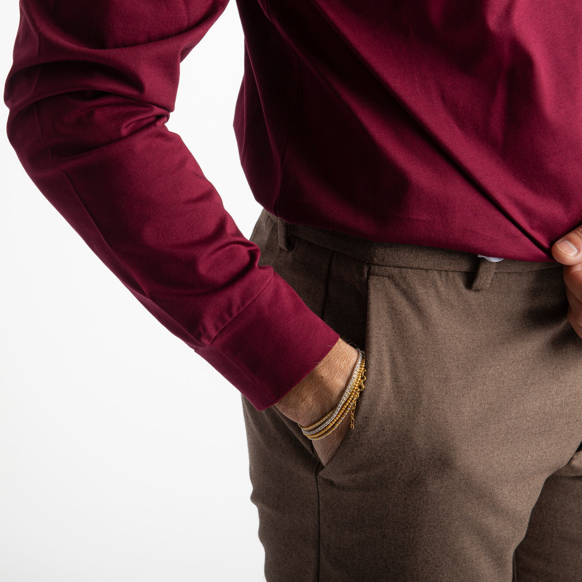 T-shirt in Filo di Scozia Manica Lunga Bordeaux