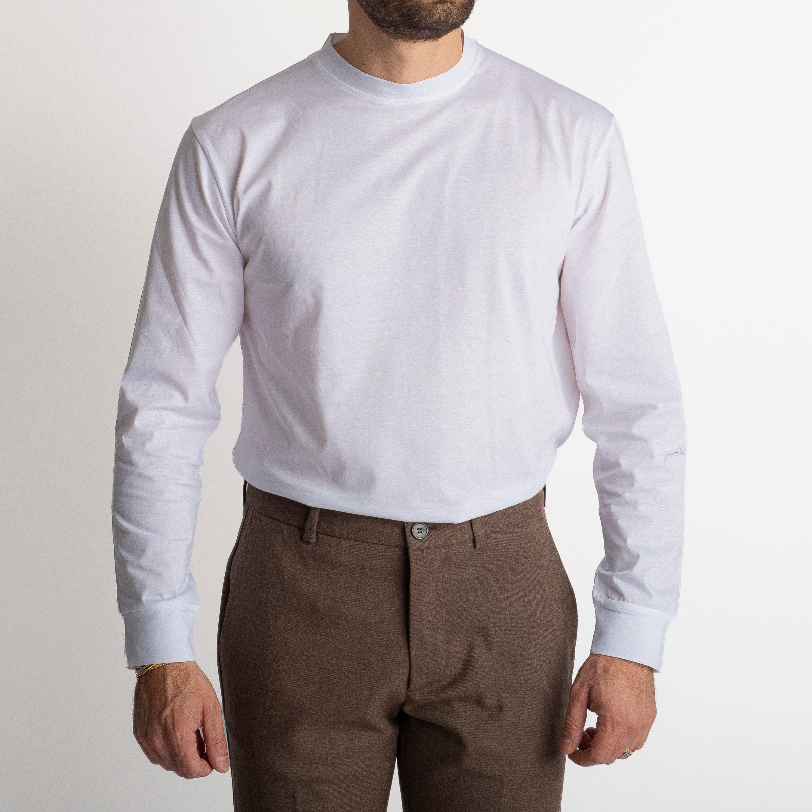 T-shirt in Filo di Scozia Manica Lunga Bianca