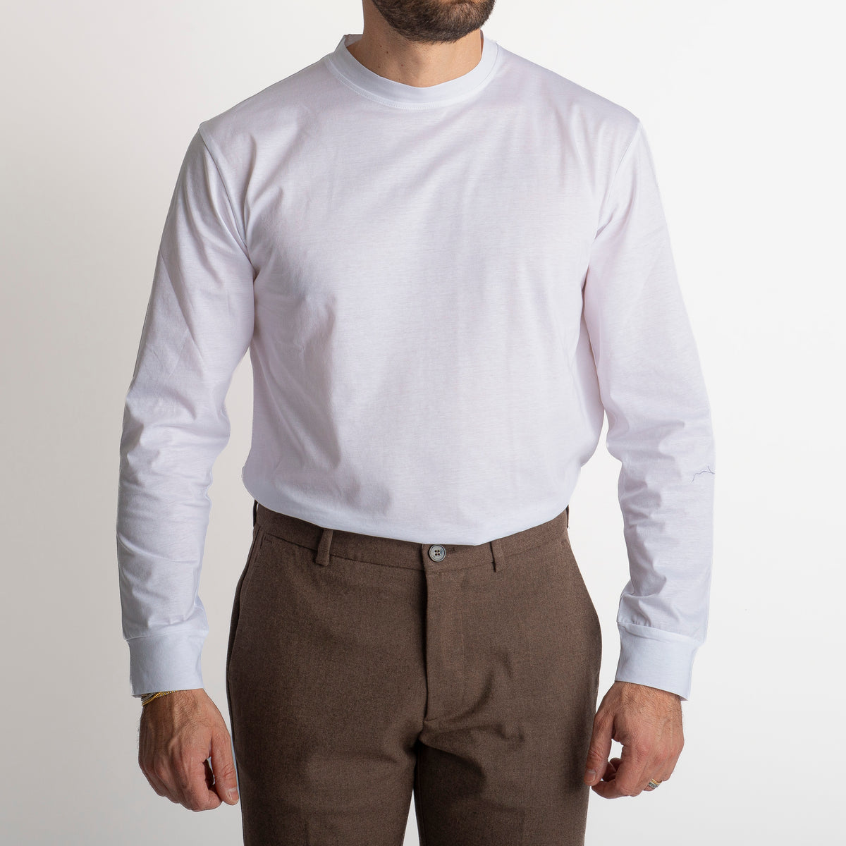 T-shirt in Filo di Scozia Manica Lunga Bianca
