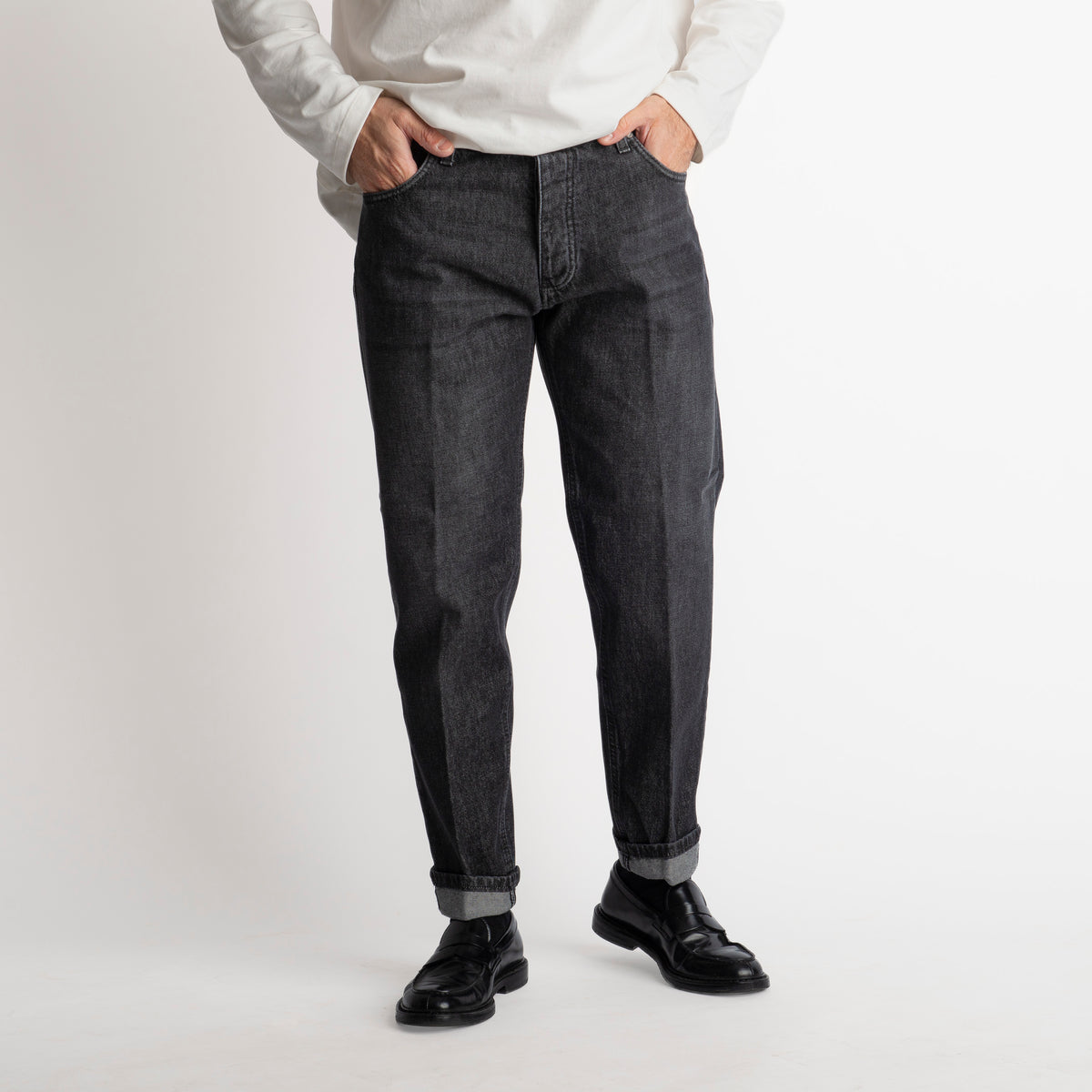 Jeans Straight Fit S190 Nero - Cotone Mercerizzato