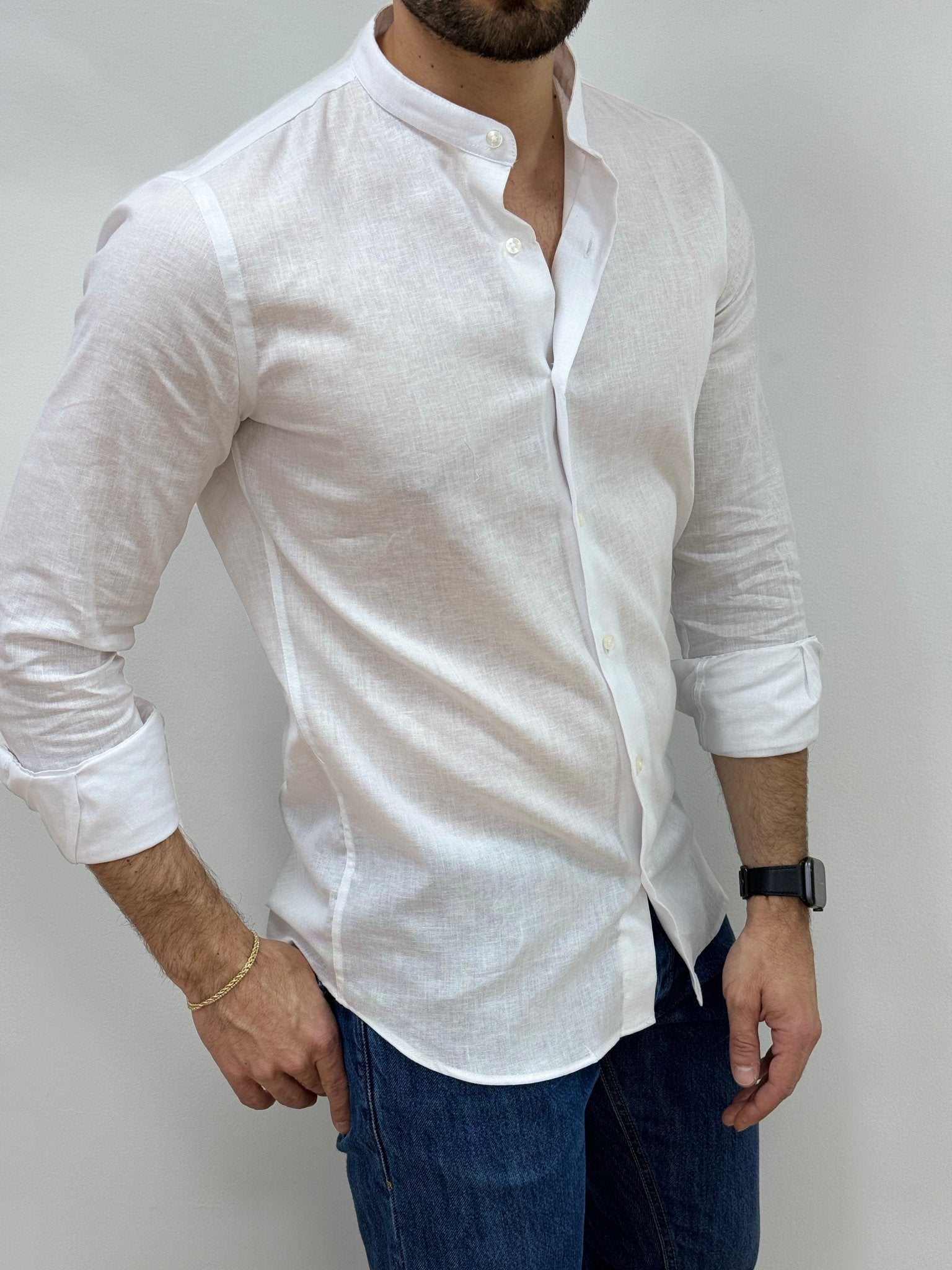 Camicia Lino Collo Coreano Bianco - SEASON LAB