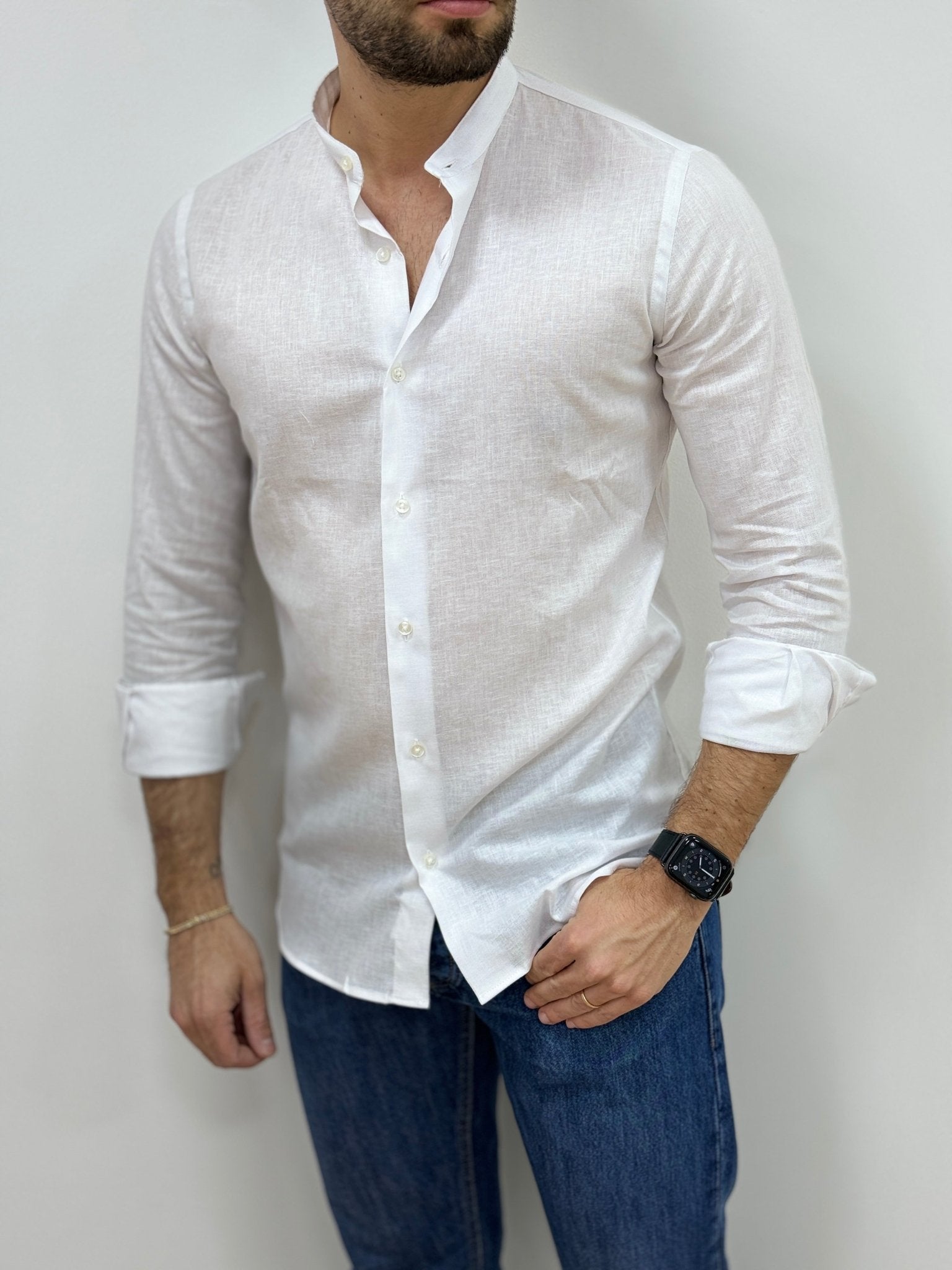 Camicia Lino Collo Coreano Bianco - SEASON LAB