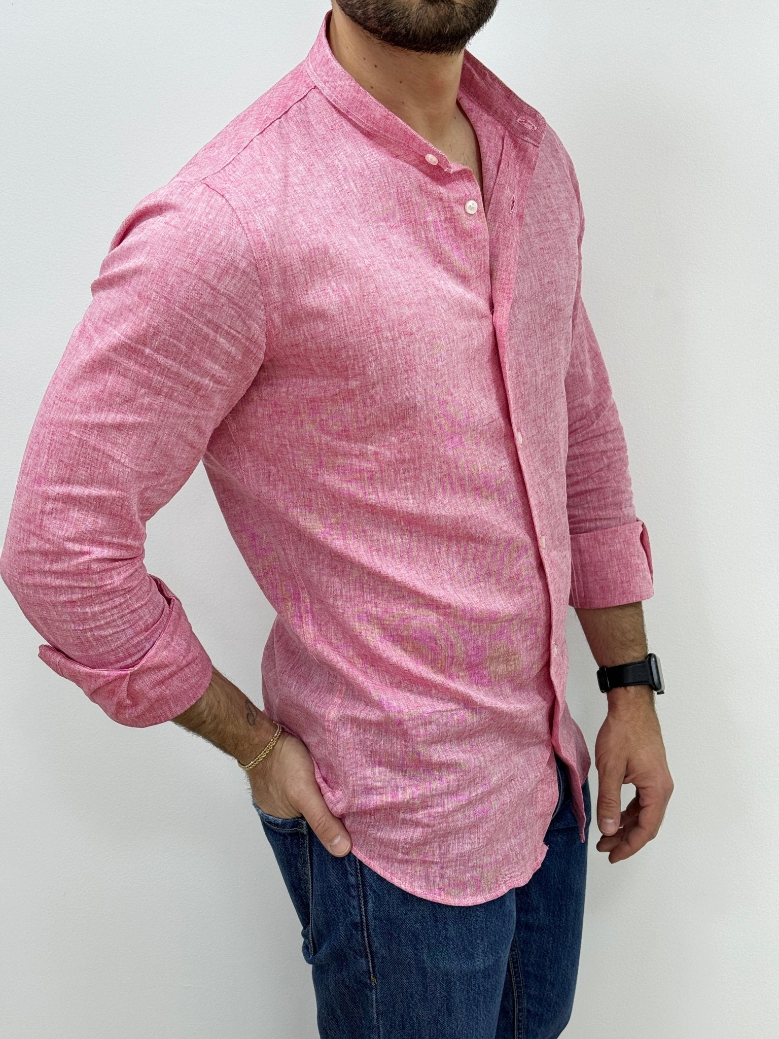 Camicia Lino Collo Coreano Fucsia - SEASON LAB