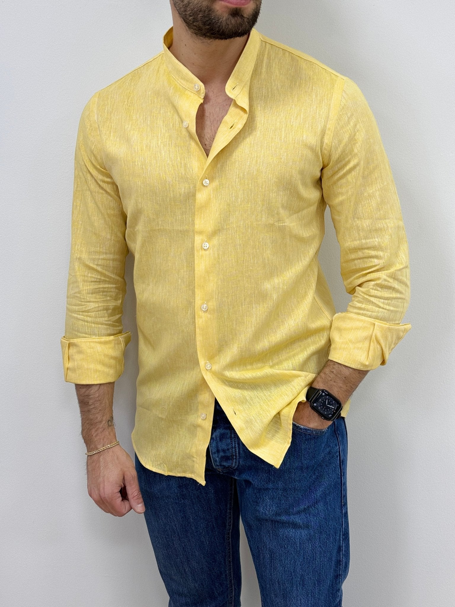 Camicia Lino Collo Coreano Giallo - SEASON LAB