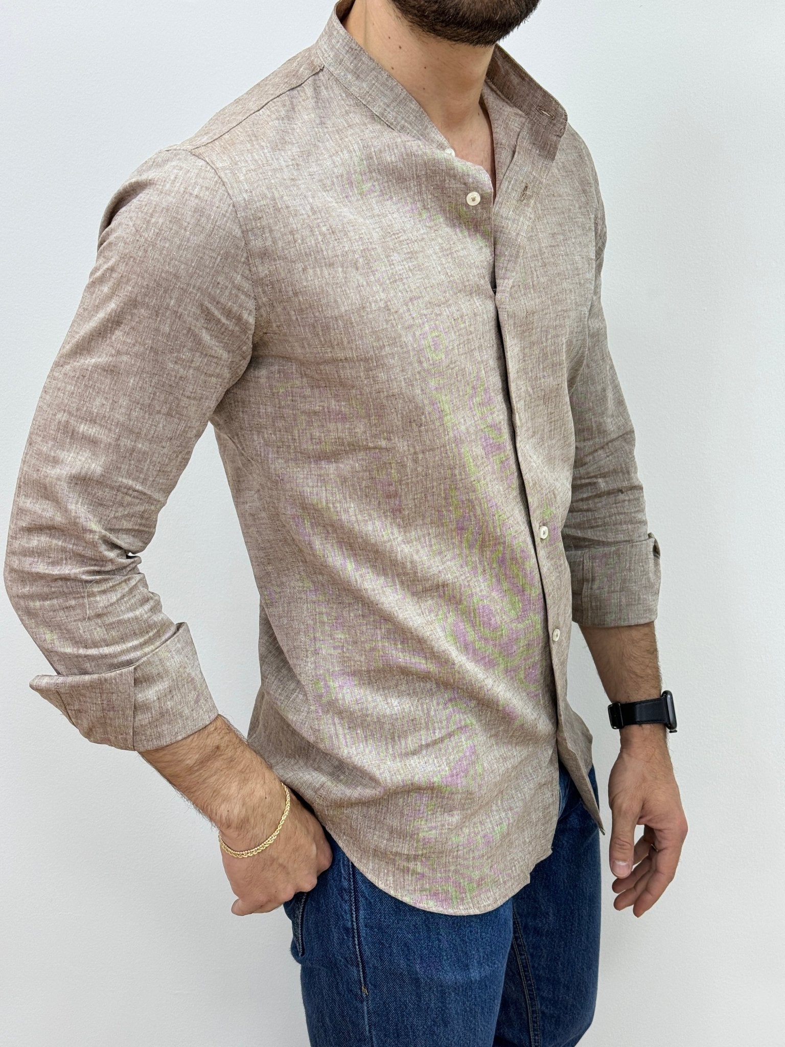 Camicia Lino Collo Coreano Moro - SEASON LAB