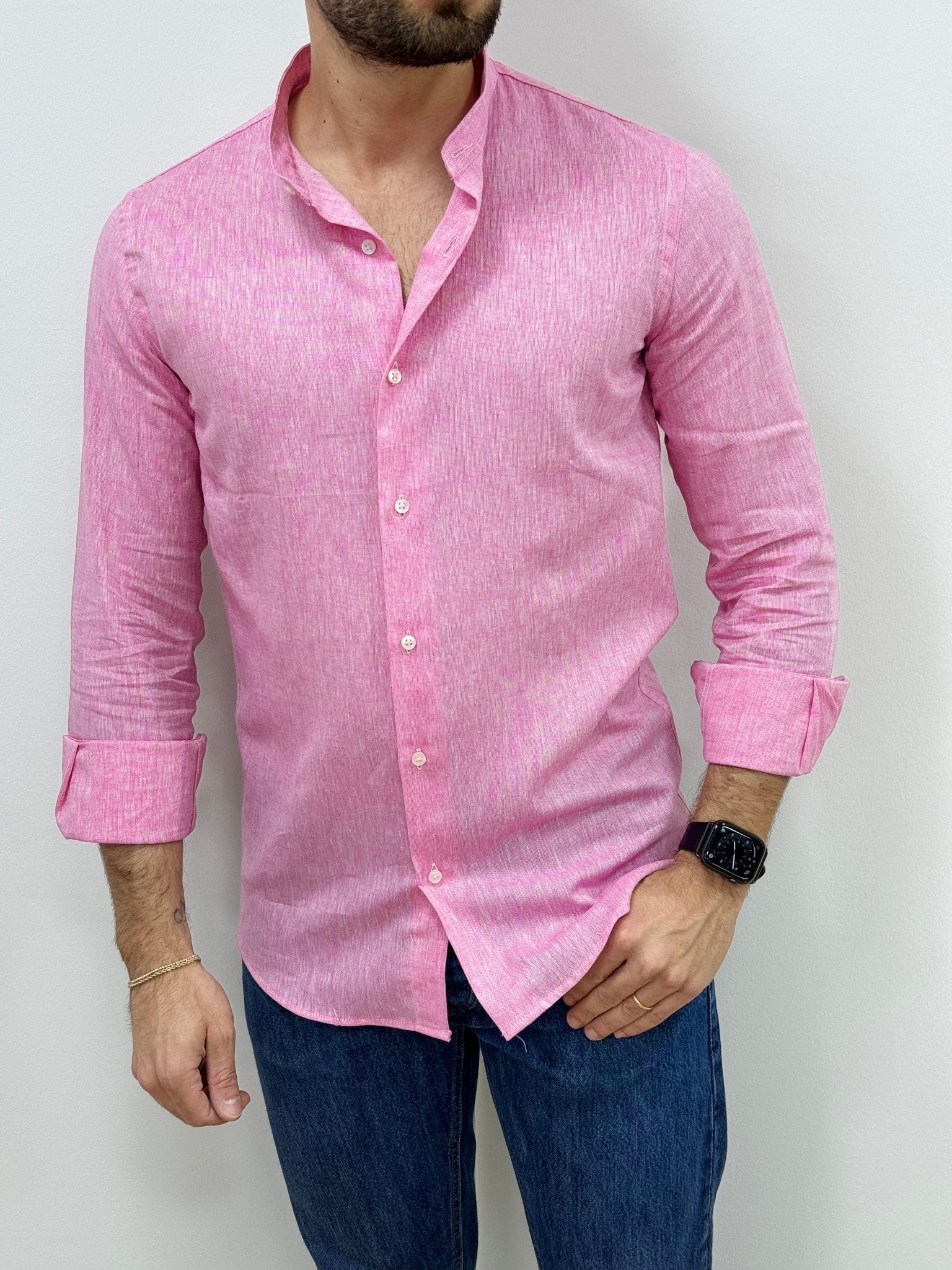 Camicia Lino Collo Coreano Rosa - SEASON LAB