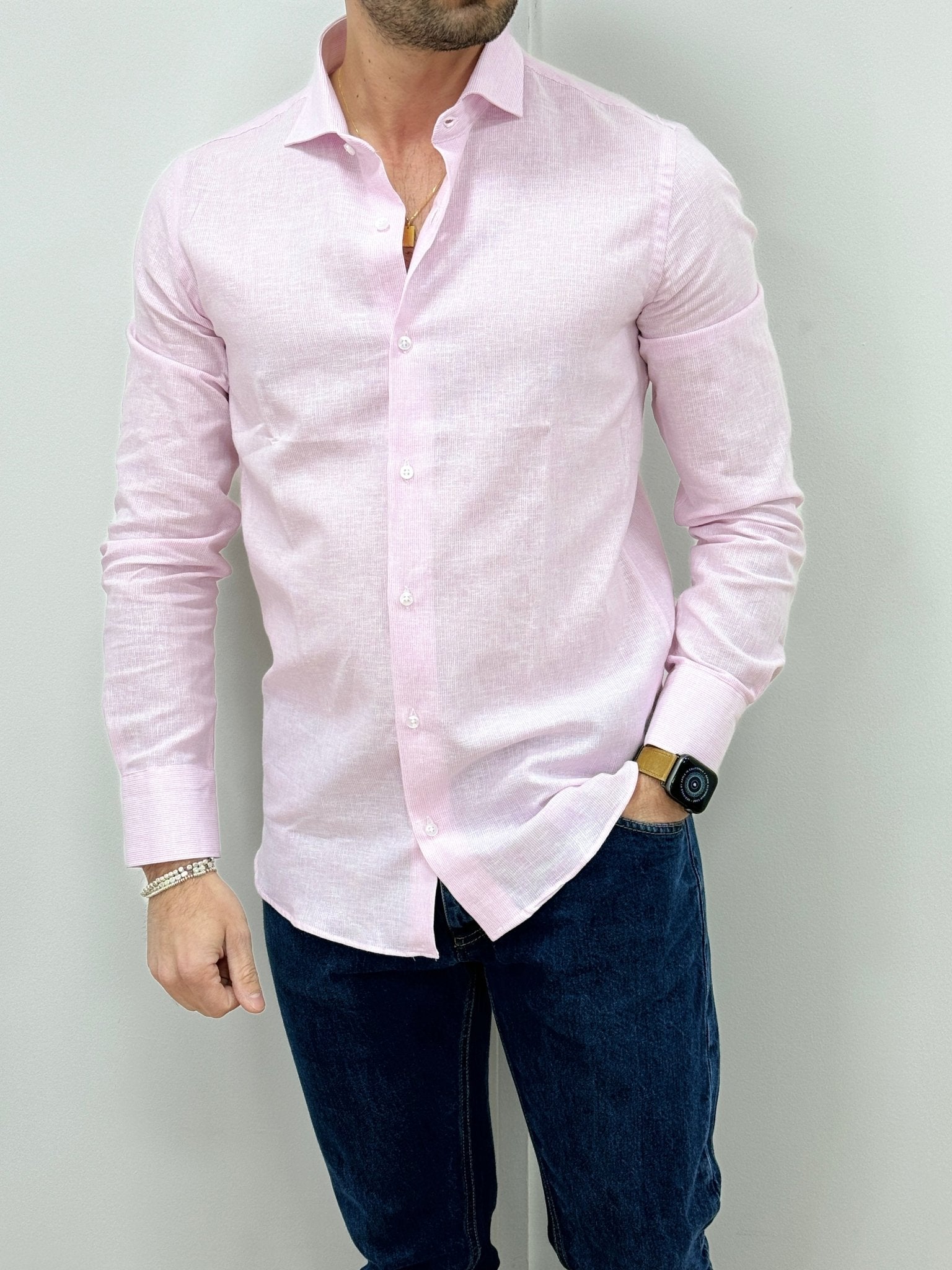 Camicia Lino Mille Righe Rosa - SEASON LAB