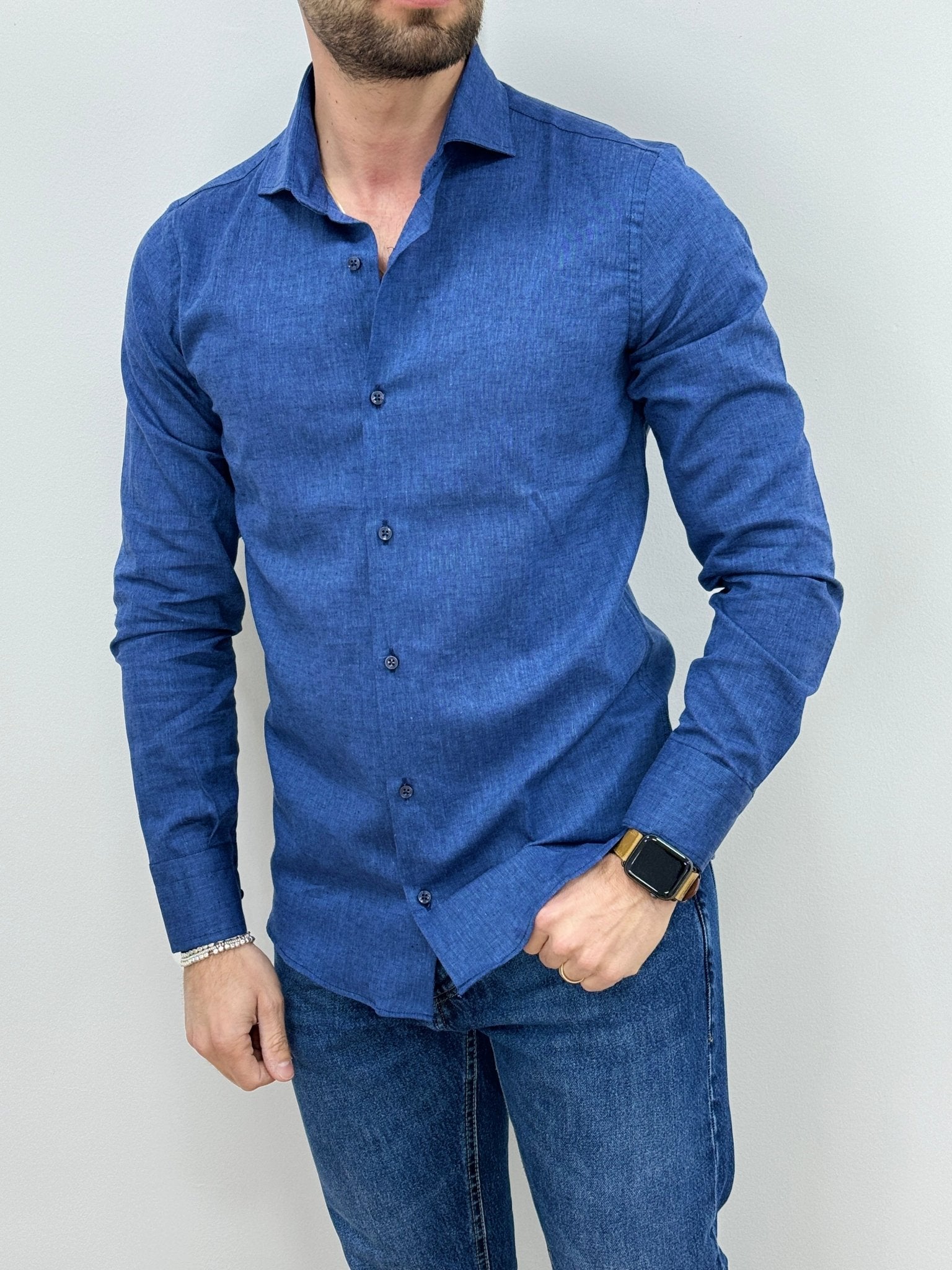 Camicia Uomo Lino Blu Denim - SEASON LAB