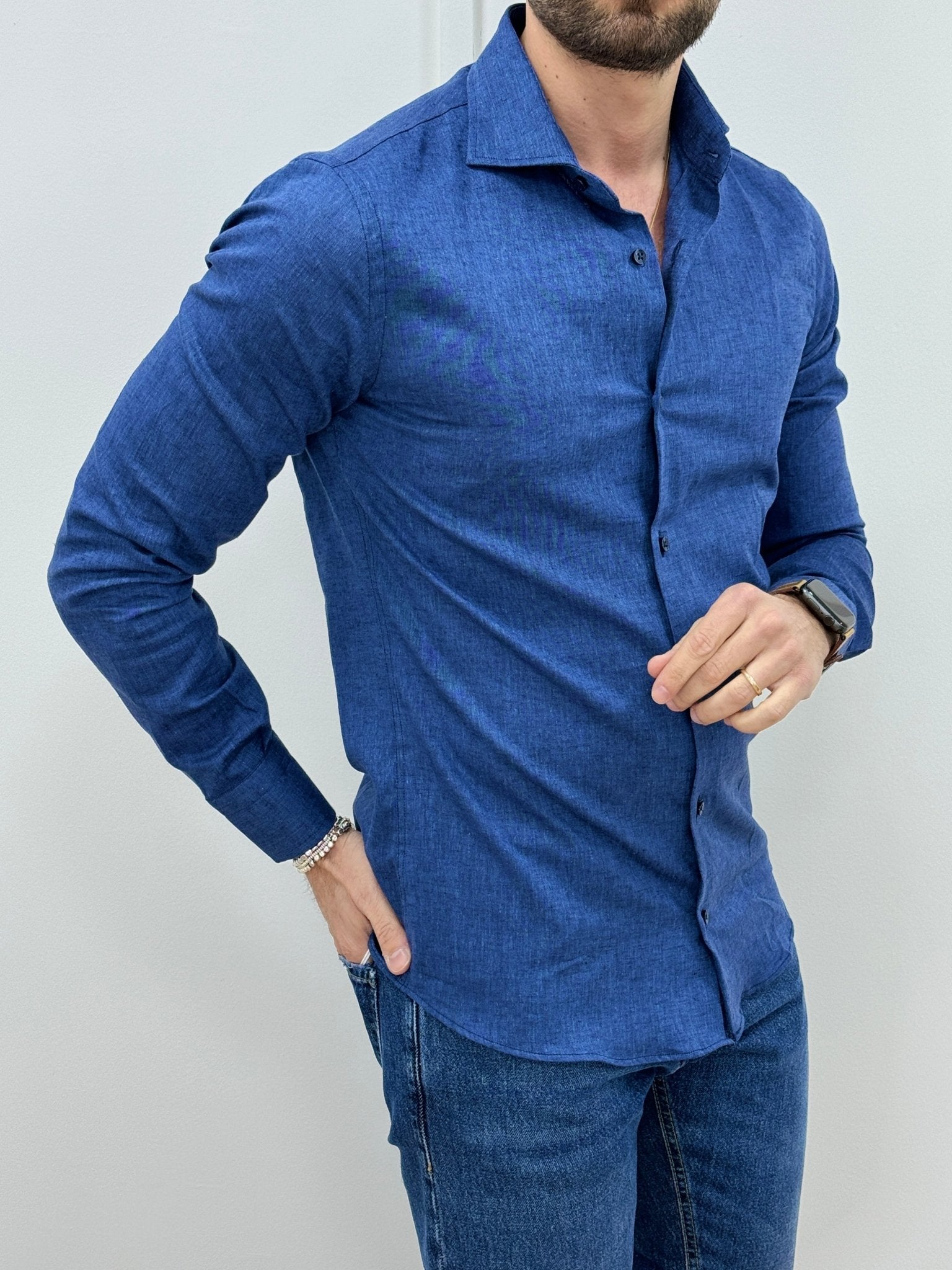 Camicia Uomo Lino Blu Denim - SEASON LAB