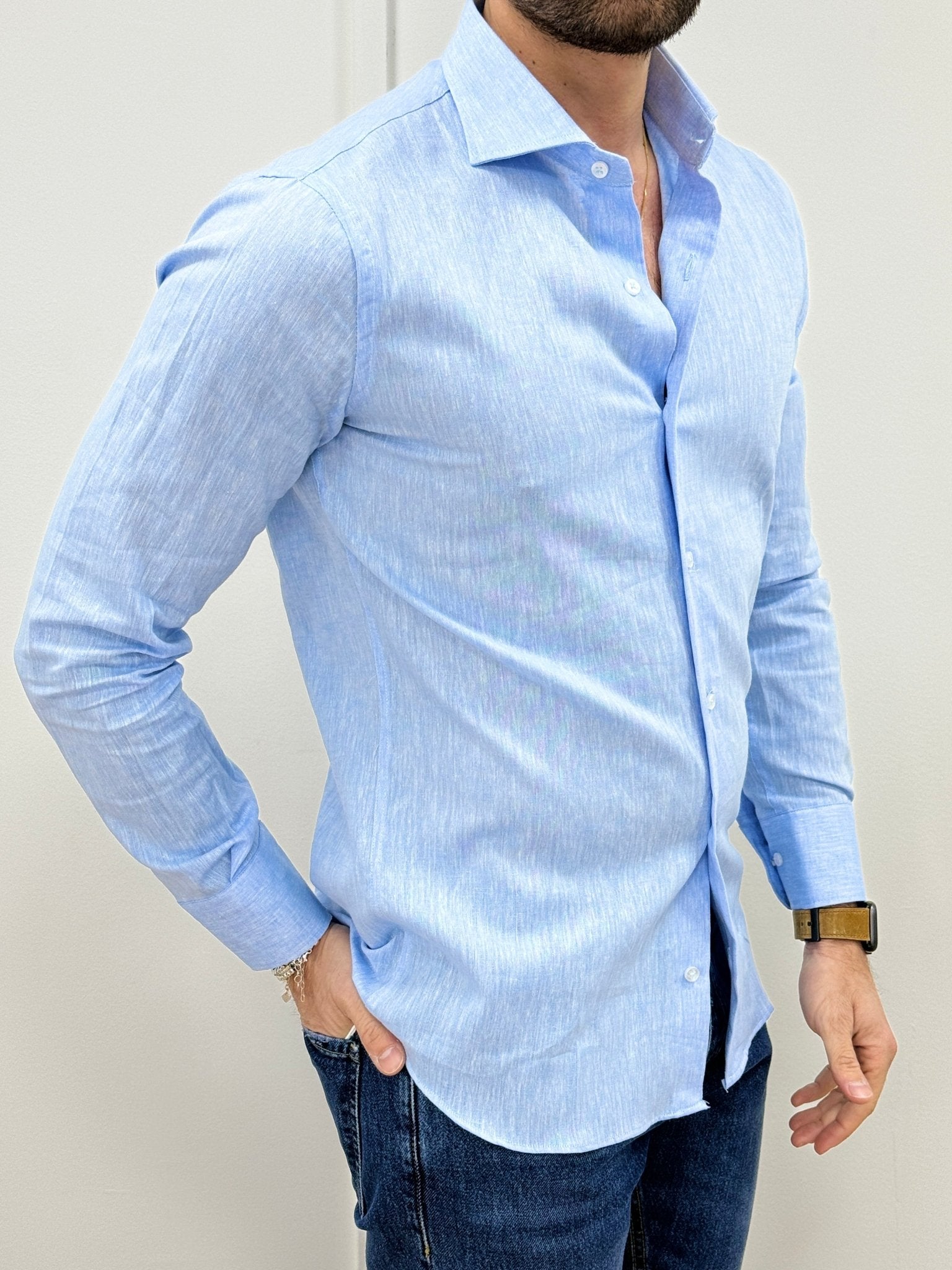 Camicia Uomo Lino Celeste - SEASON LAB