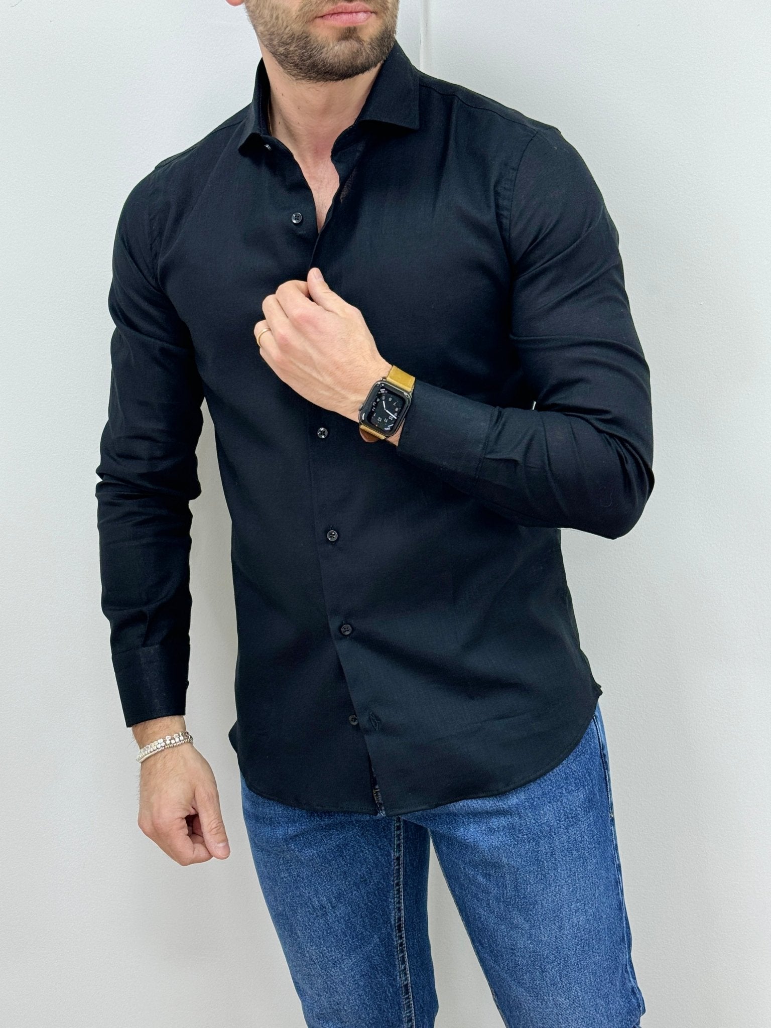 Camicia Uomo Lino Nera - SEASON LAB