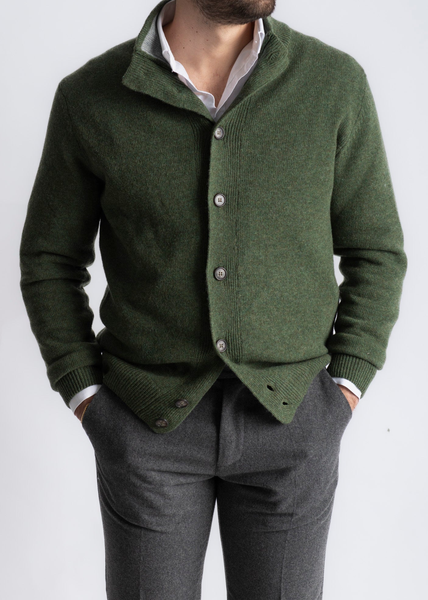 Cardigan In Lana Con Bottoni Verde Bosco - SEASON LAB