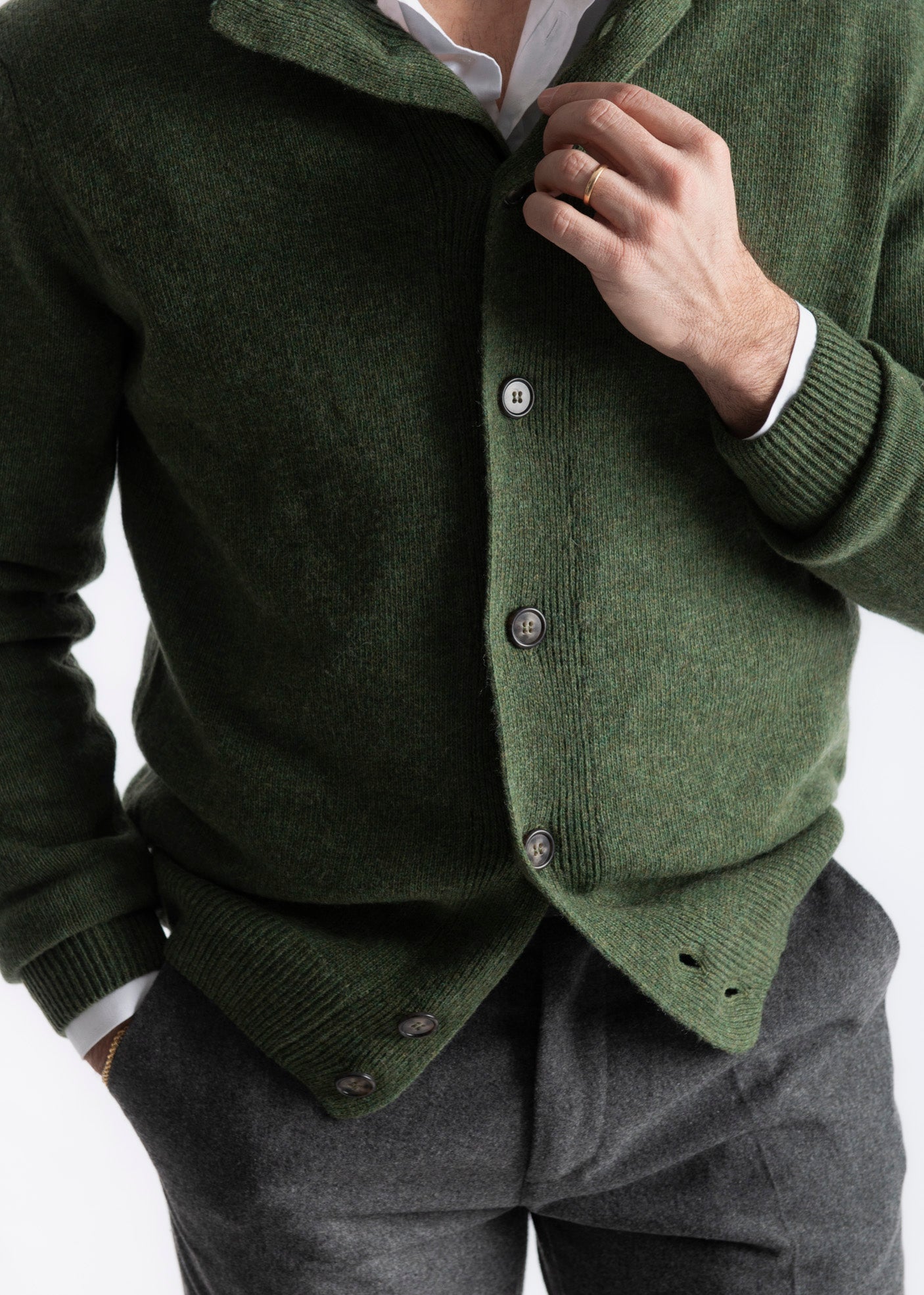 Cardigan In Lana Con Bottoni Verde Bosco - SEASON LAB