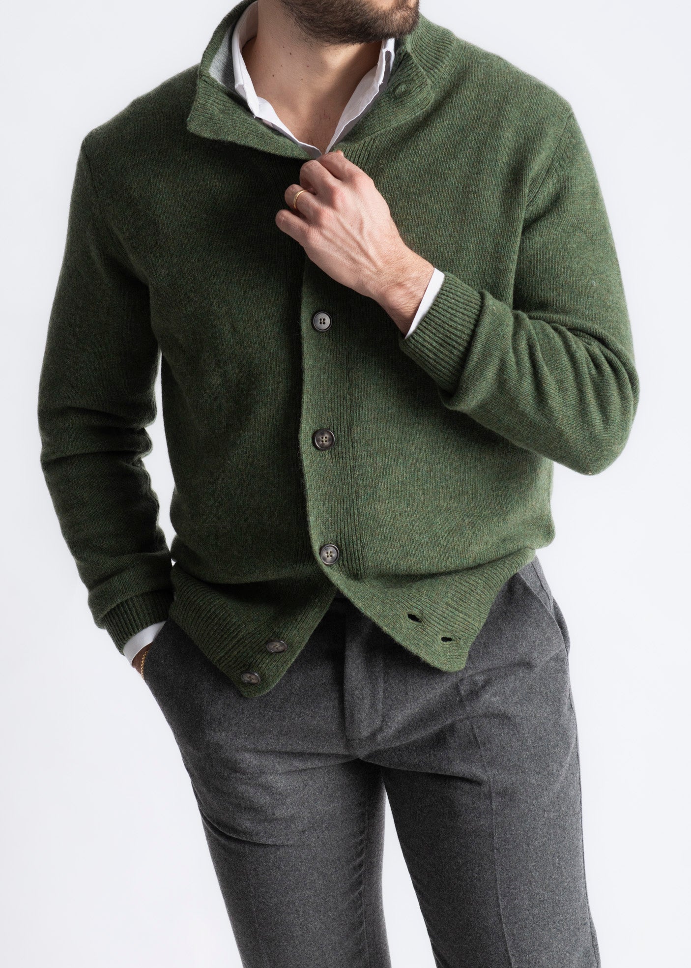 Cardigan In Lana Con Bottoni Verde Bosco - SEASON LAB