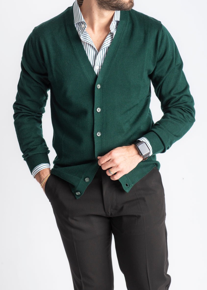 Cardigan Premium Quality Lana Merinos Verde Loden - SEASON LAB