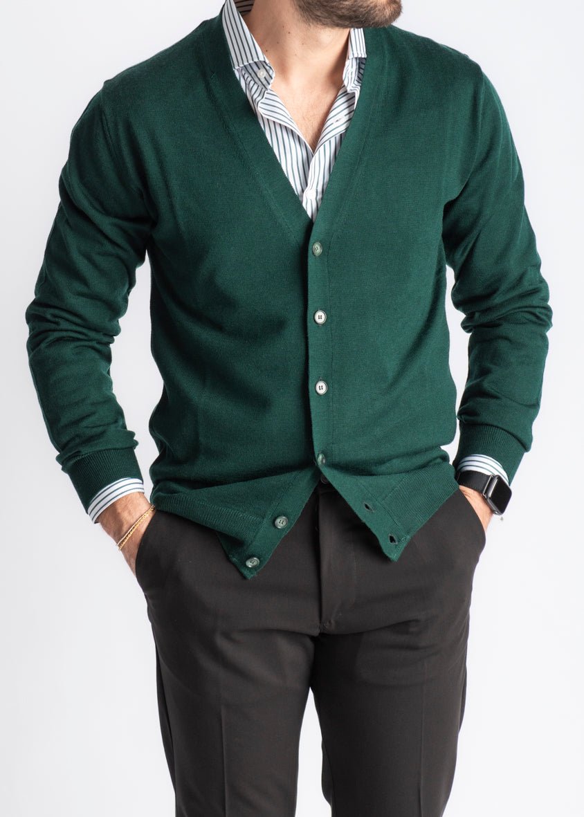 Cardigan Premium Quality Lana Merinos Verde Loden - SEASON LAB