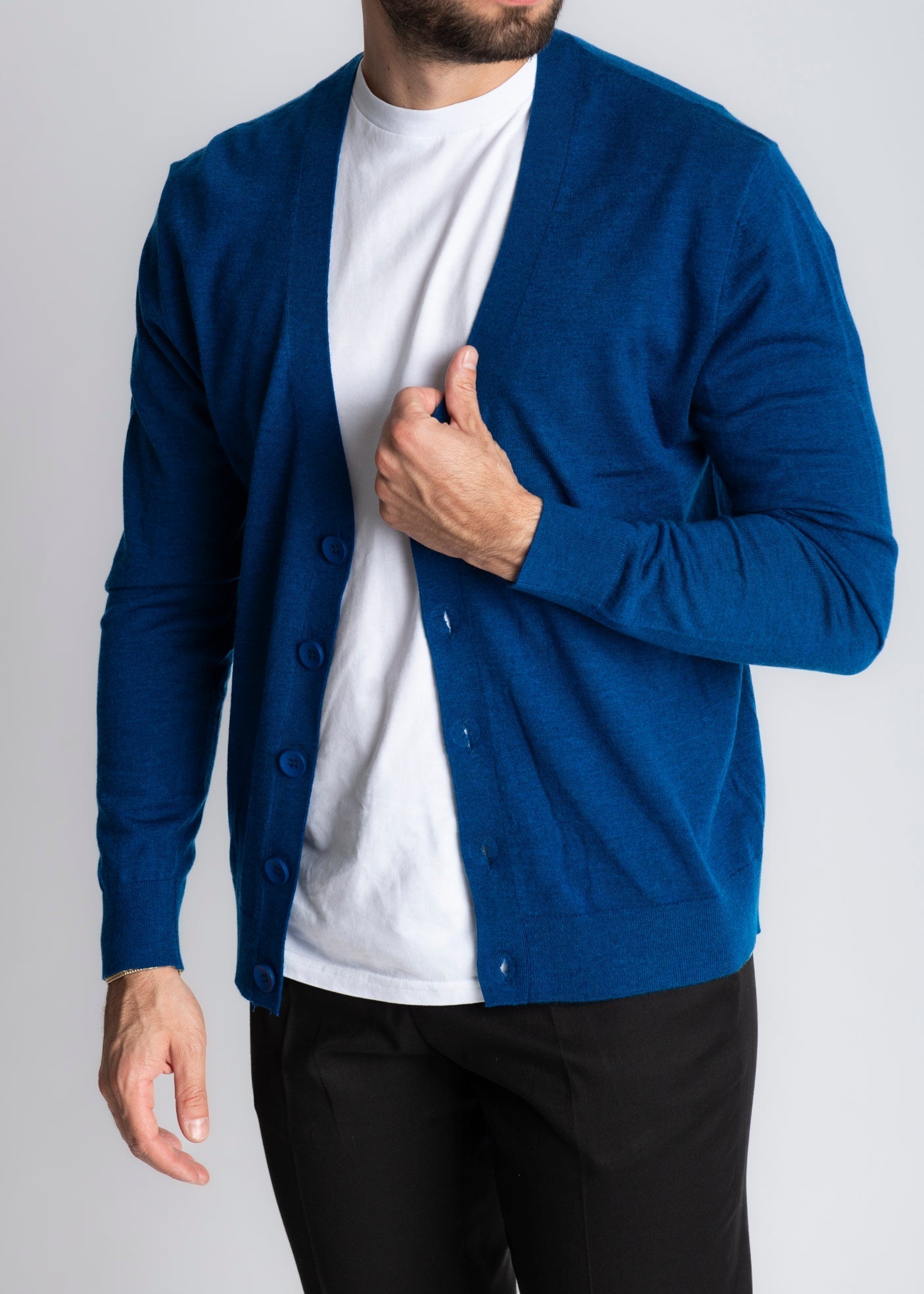 Cardigan Wool Rasato Blu Royal - SEASON LAB