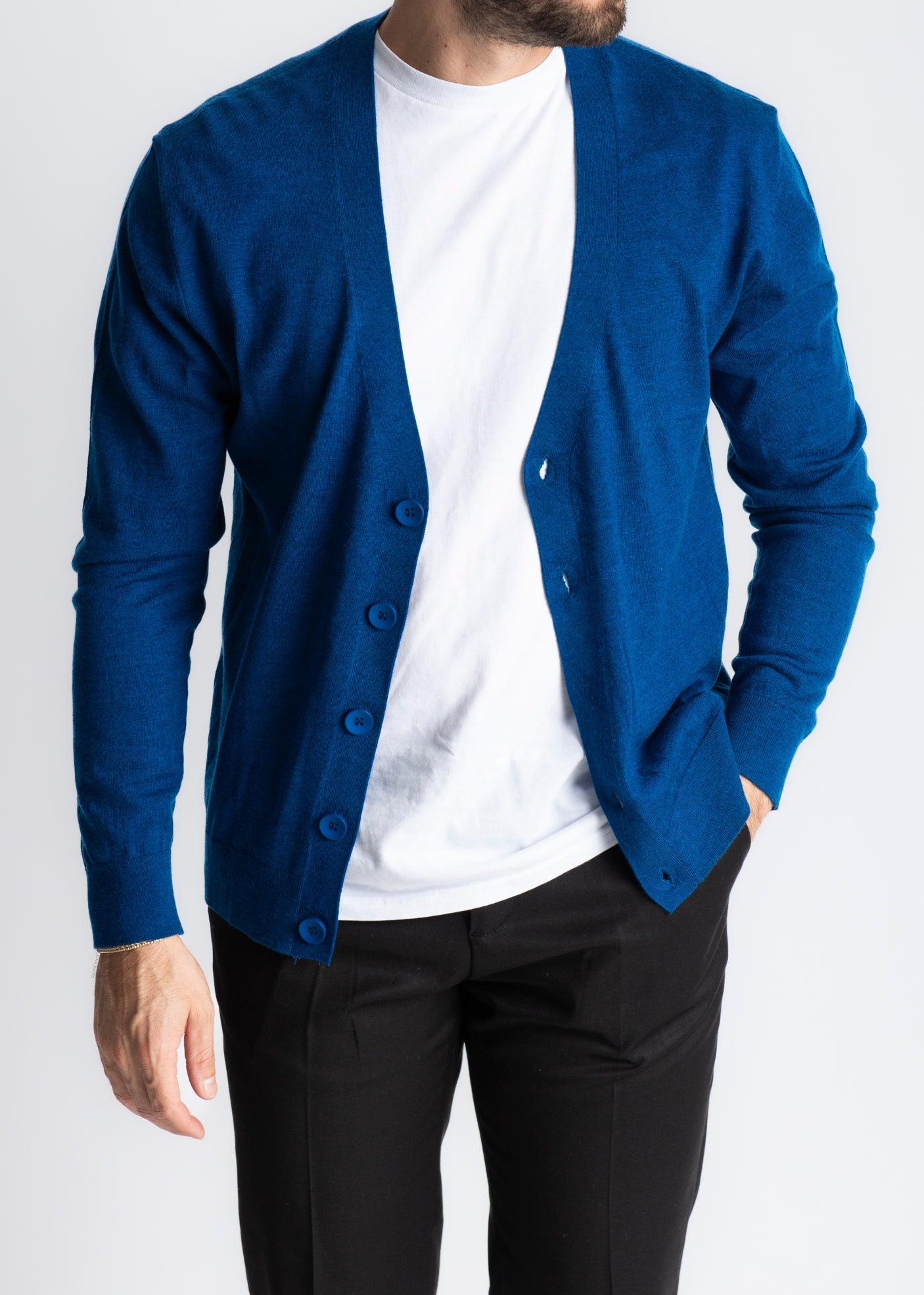 Cardigan Wool Rasato Blu Royal - SEASON LAB