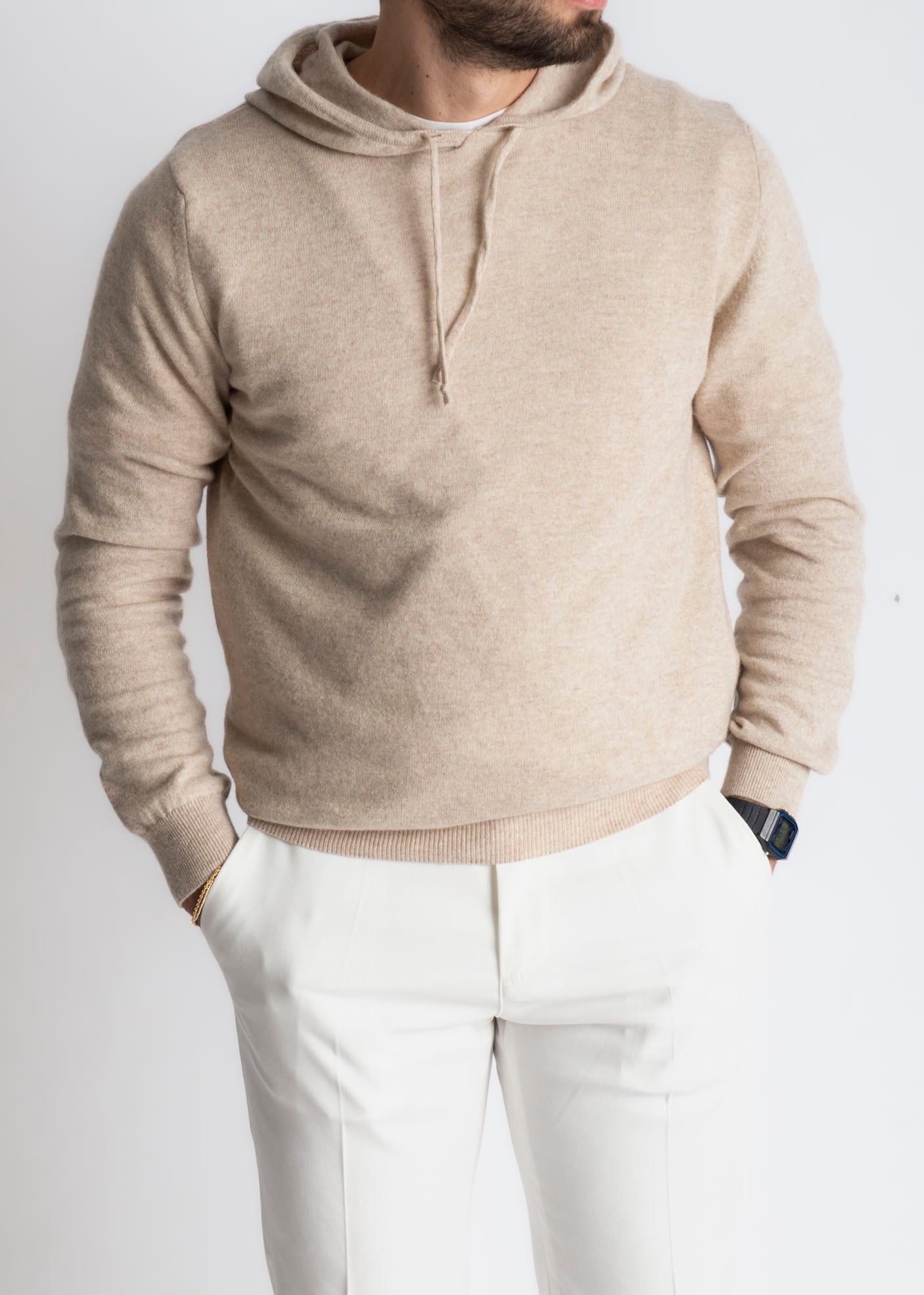 Felpa In Cashmere Con Cappuccio Beige - SEASON LAB