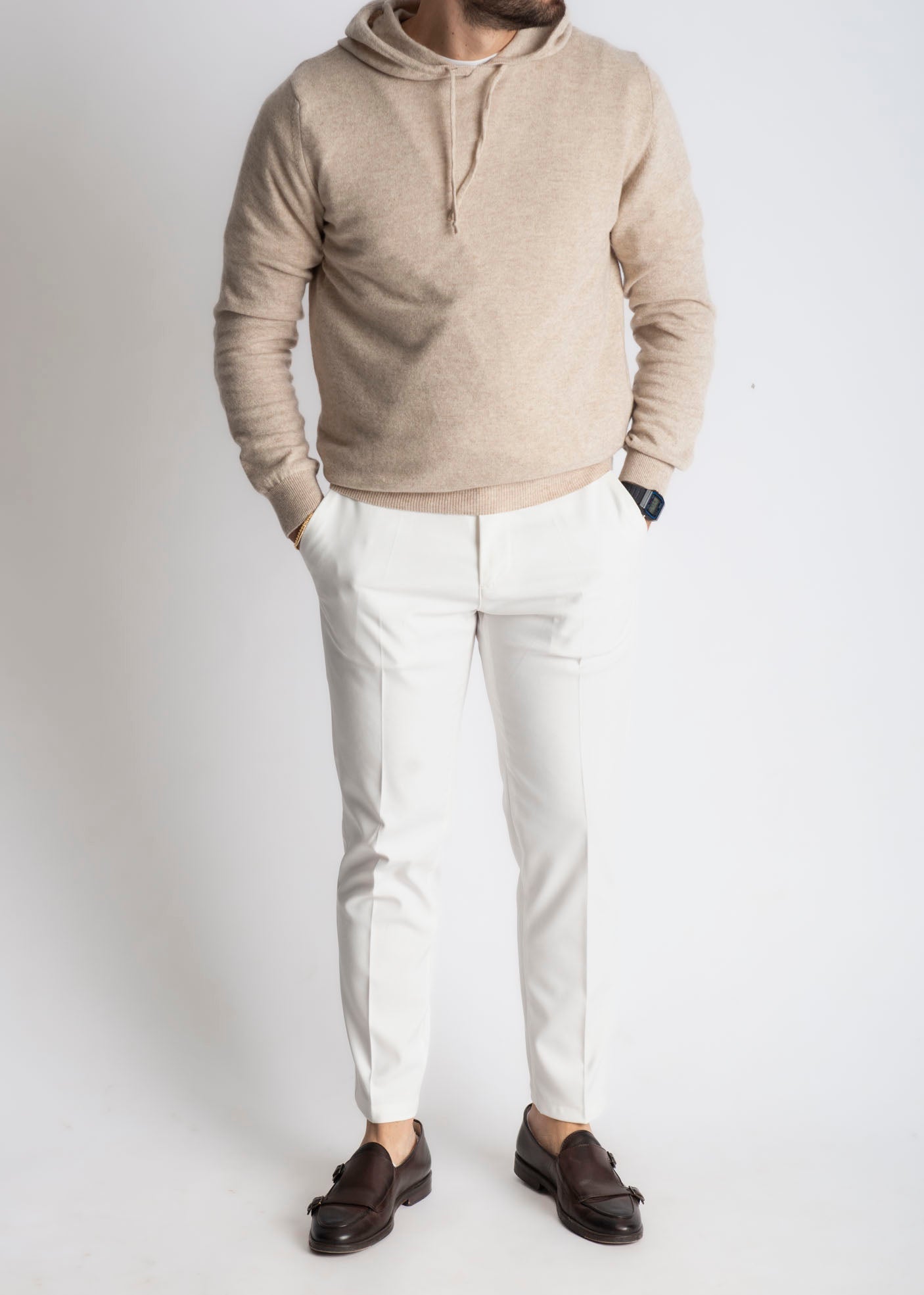 Felpa In Cashmere Con Cappuccio Beige - SEASON LAB