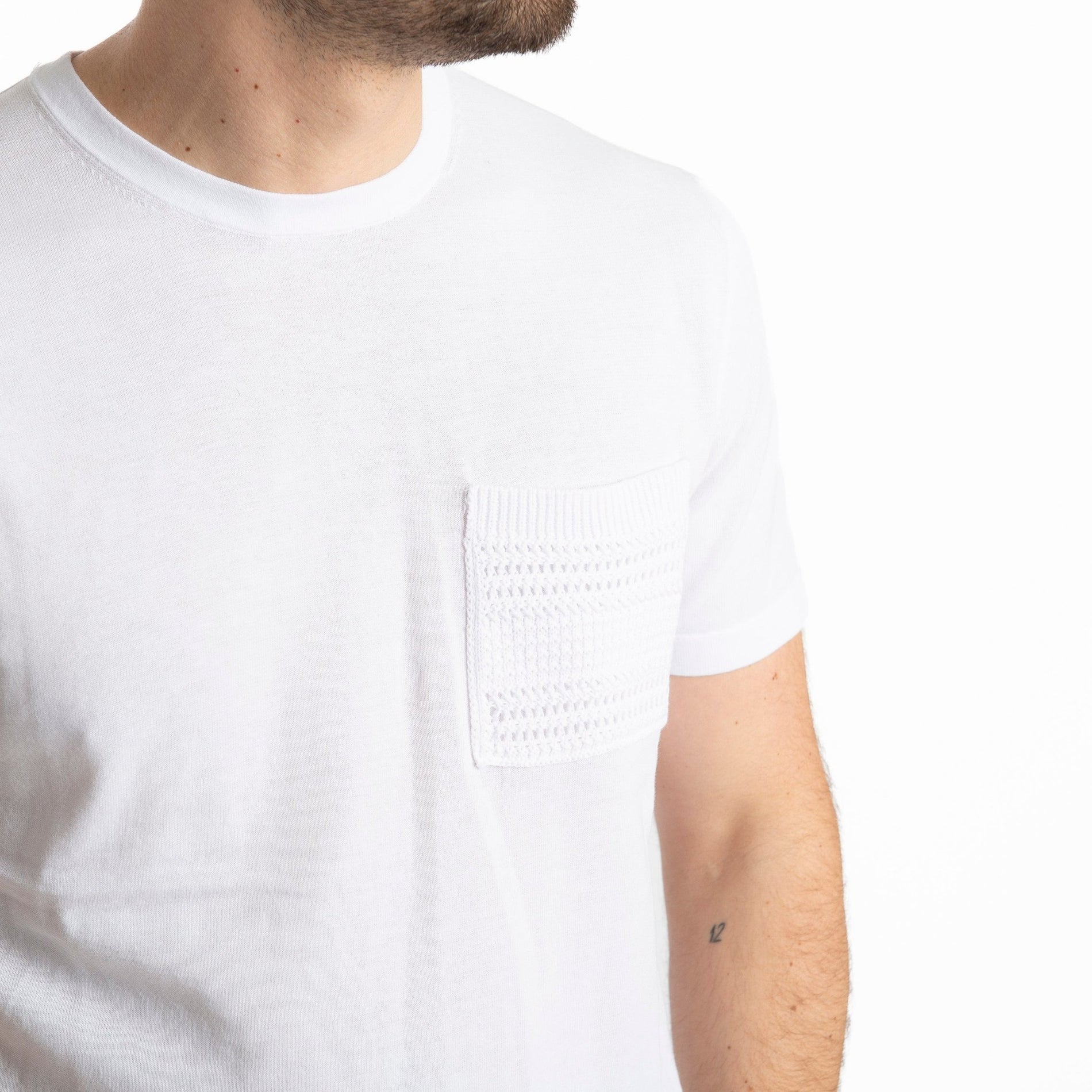 Maglia Girocollo Extrafine Con Taschino Bianco - SEASON LAB