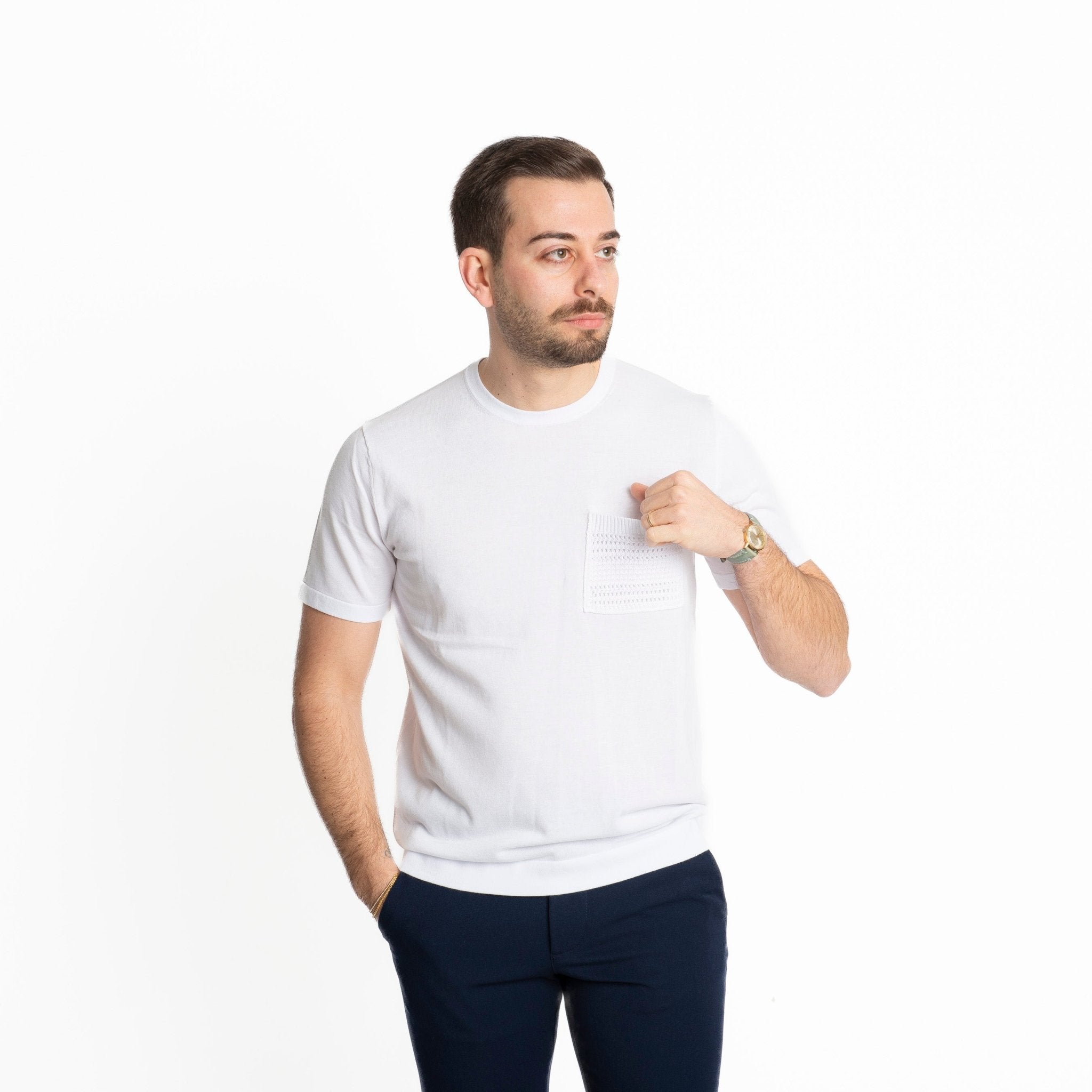 Maglia Girocollo Extrafine Con Taschino Bianco - SEASON LAB