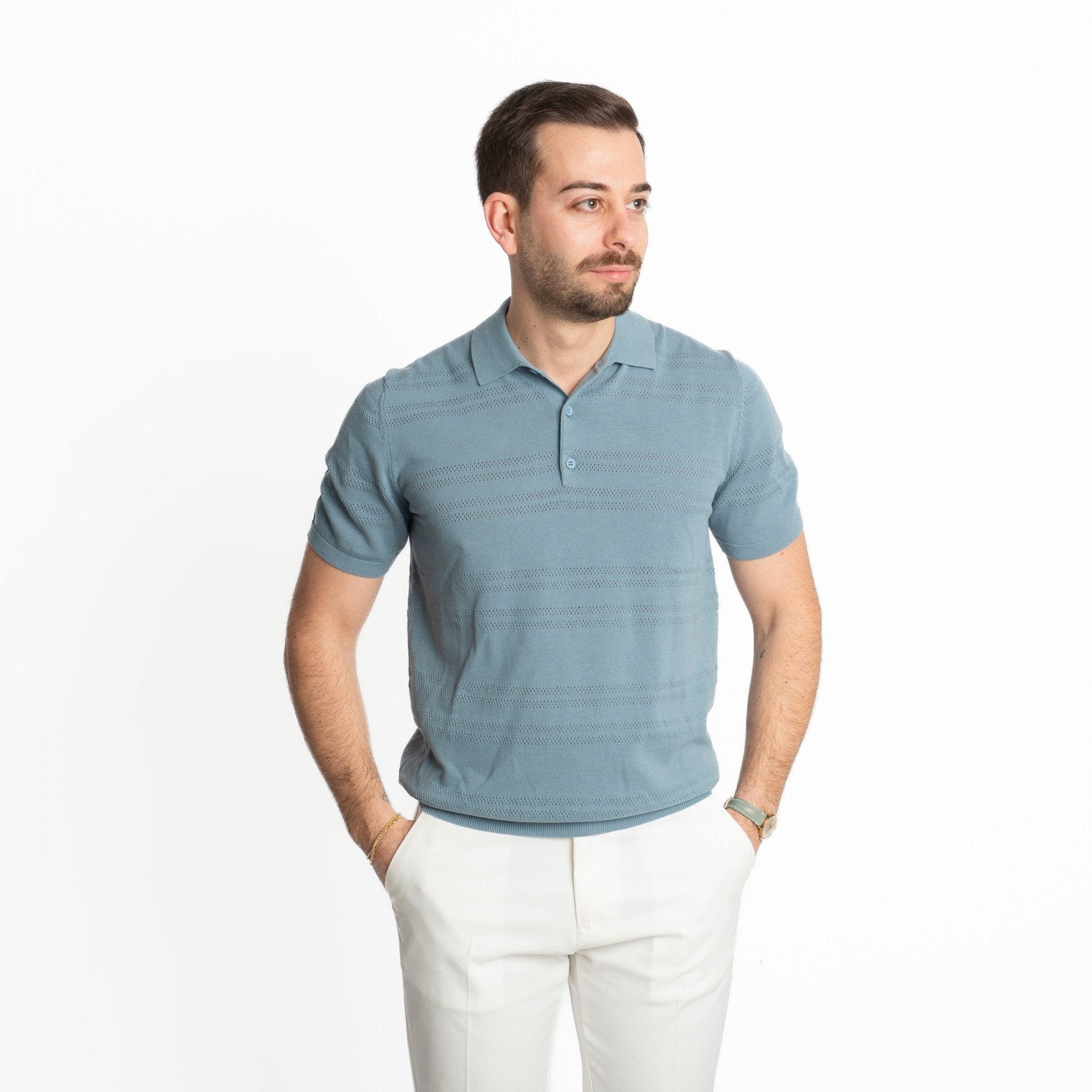 Maglia Polo Bottoni Extrafine Acqua Marina - SEASON LAB