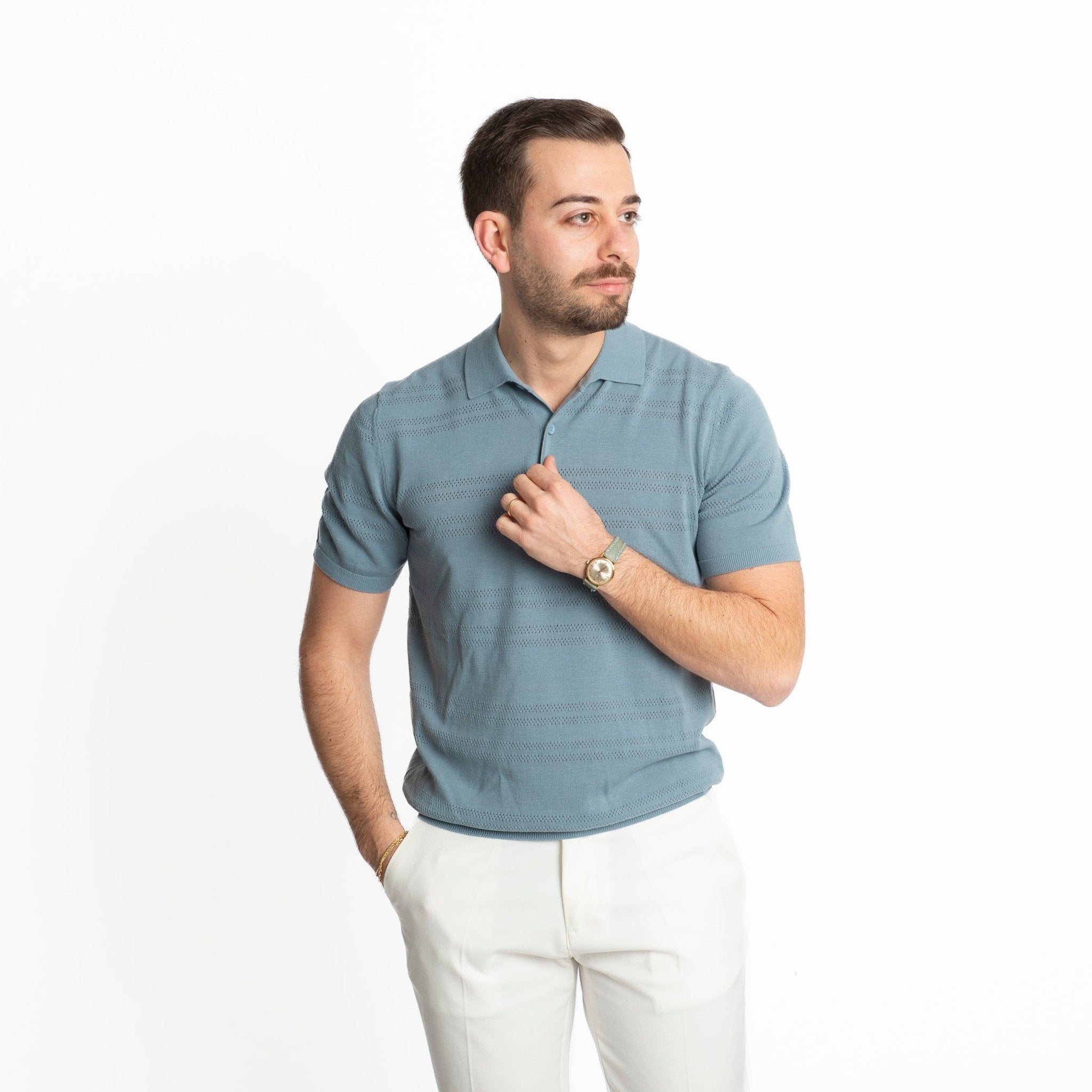 Maglia Polo Bottoni Extrafine Acqua Marina - SEASON LAB