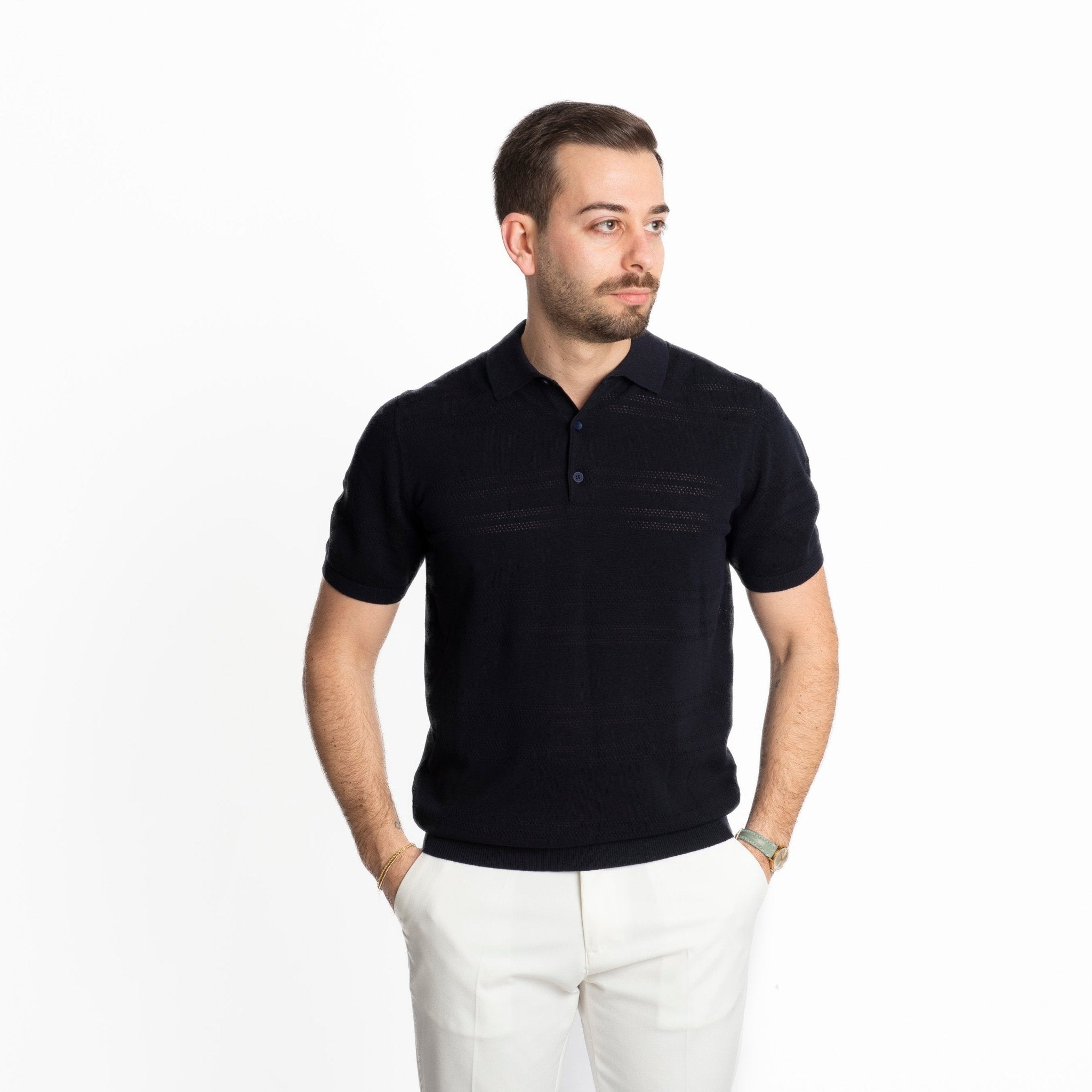 Maglia Polo Bottoni Extrafine Blu - SEASON LAB