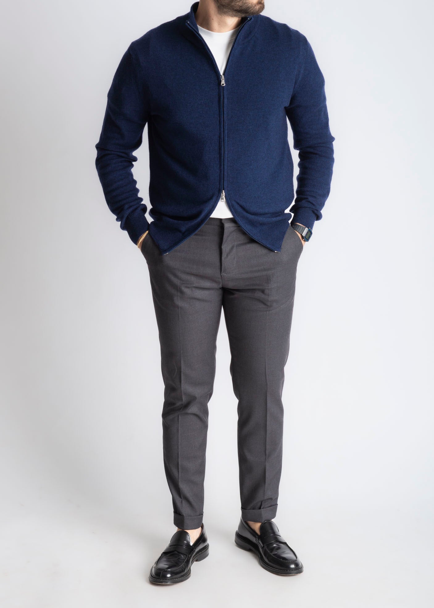 Maglioncino Full Zip Cashmere Blu - SEASON LAB