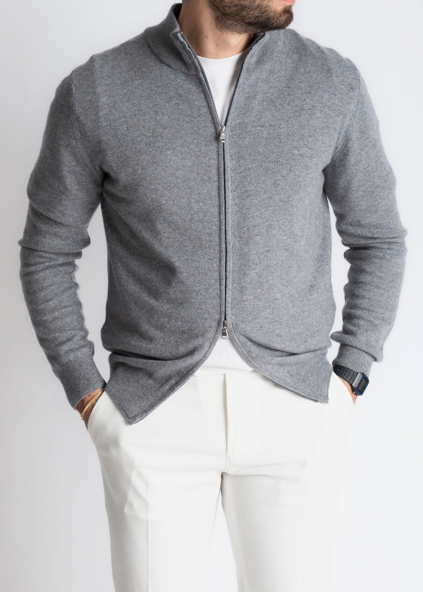 Maglioncino Full Zip Cashmere Grigio - SEASON LAB