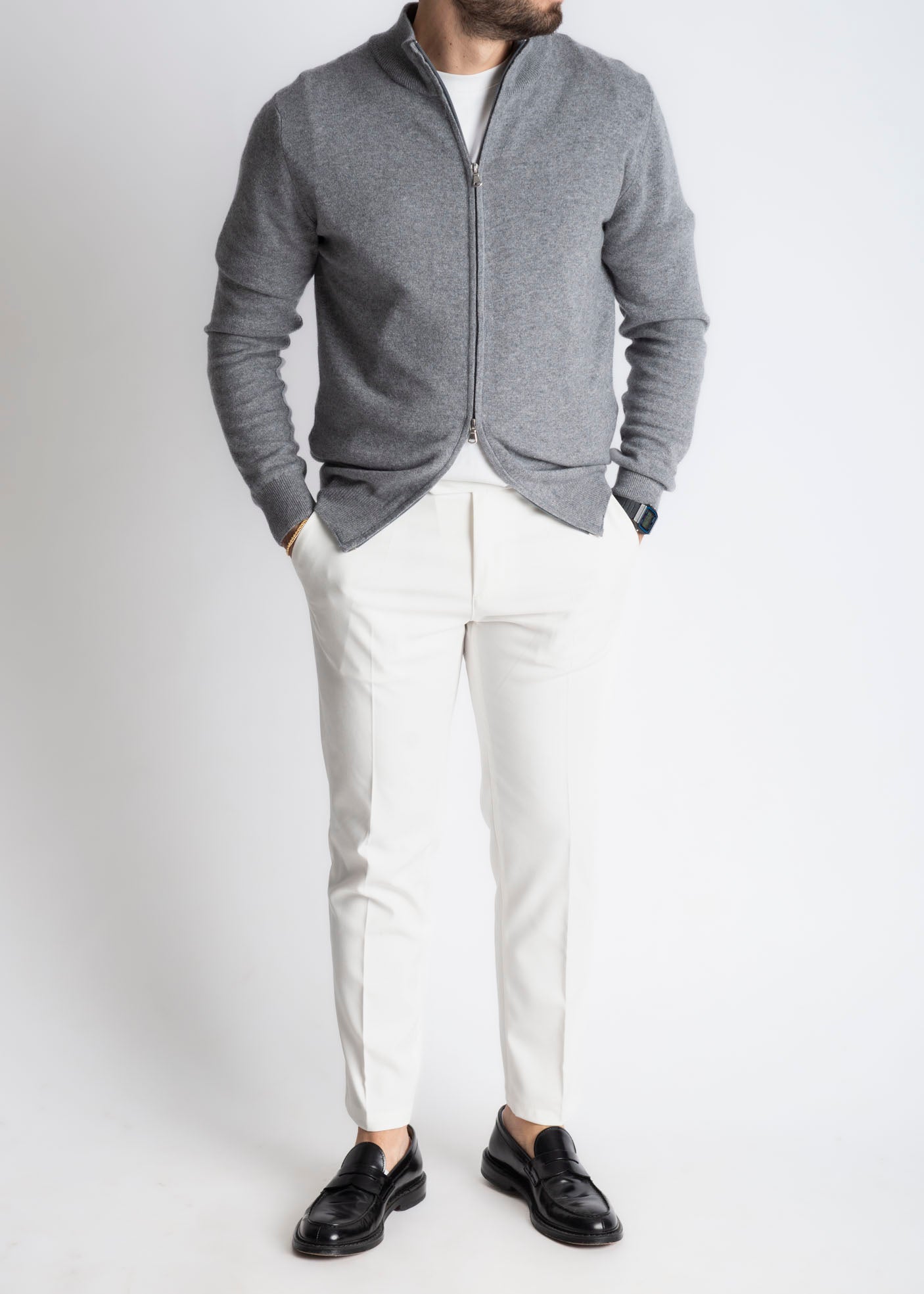 Maglioncino Full Zip Cashmere Grigio - SEASON LAB