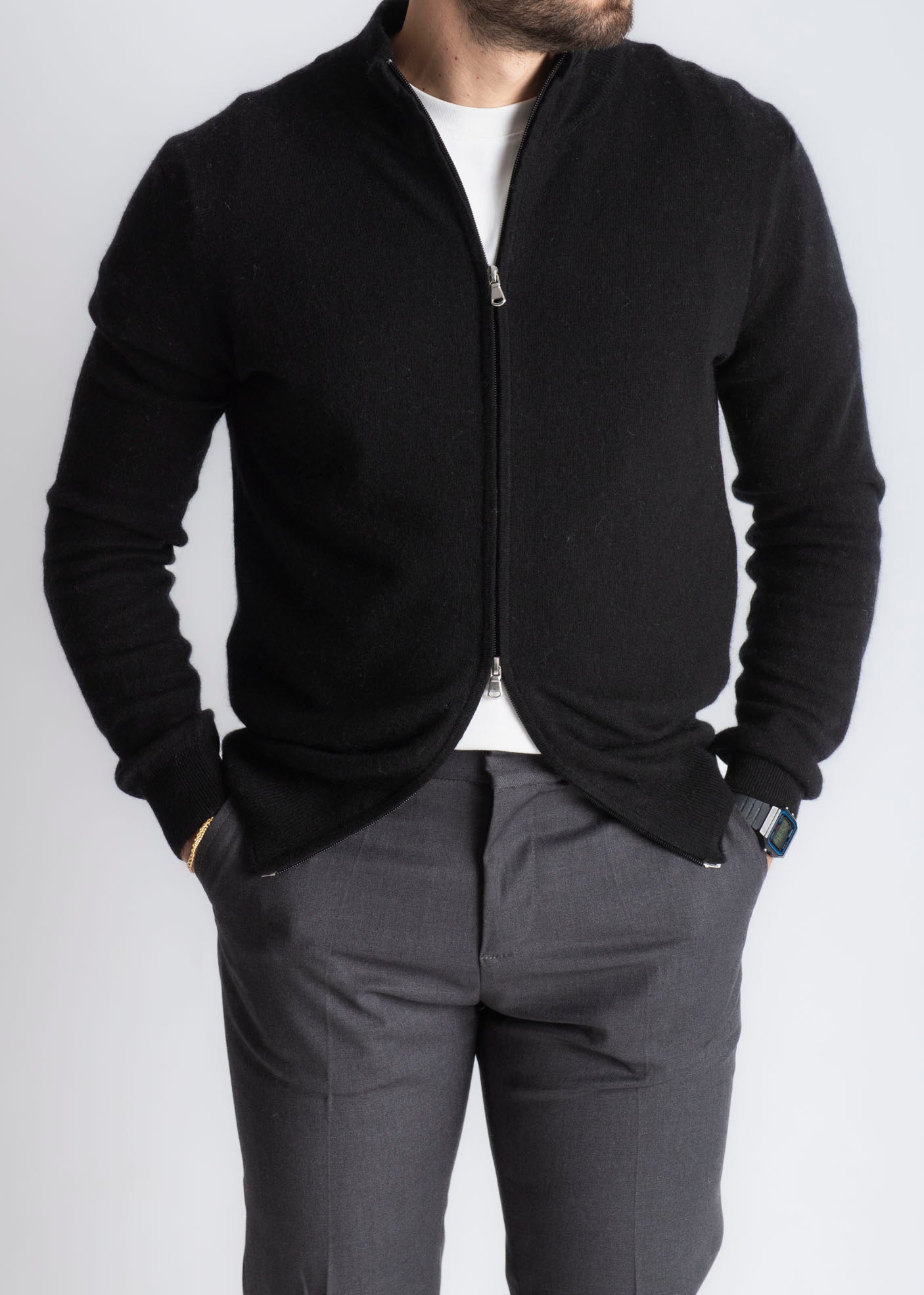 Maglioncino Full Zip Cashmere Nero - SEASON LAB