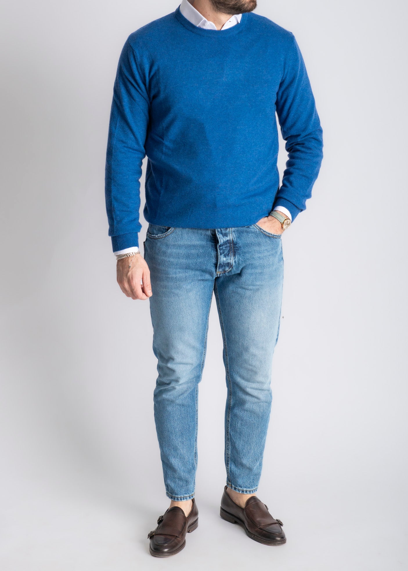 Maglioncino Girocollo Misto Cashmere Blu Cobalto - SEASON LAB