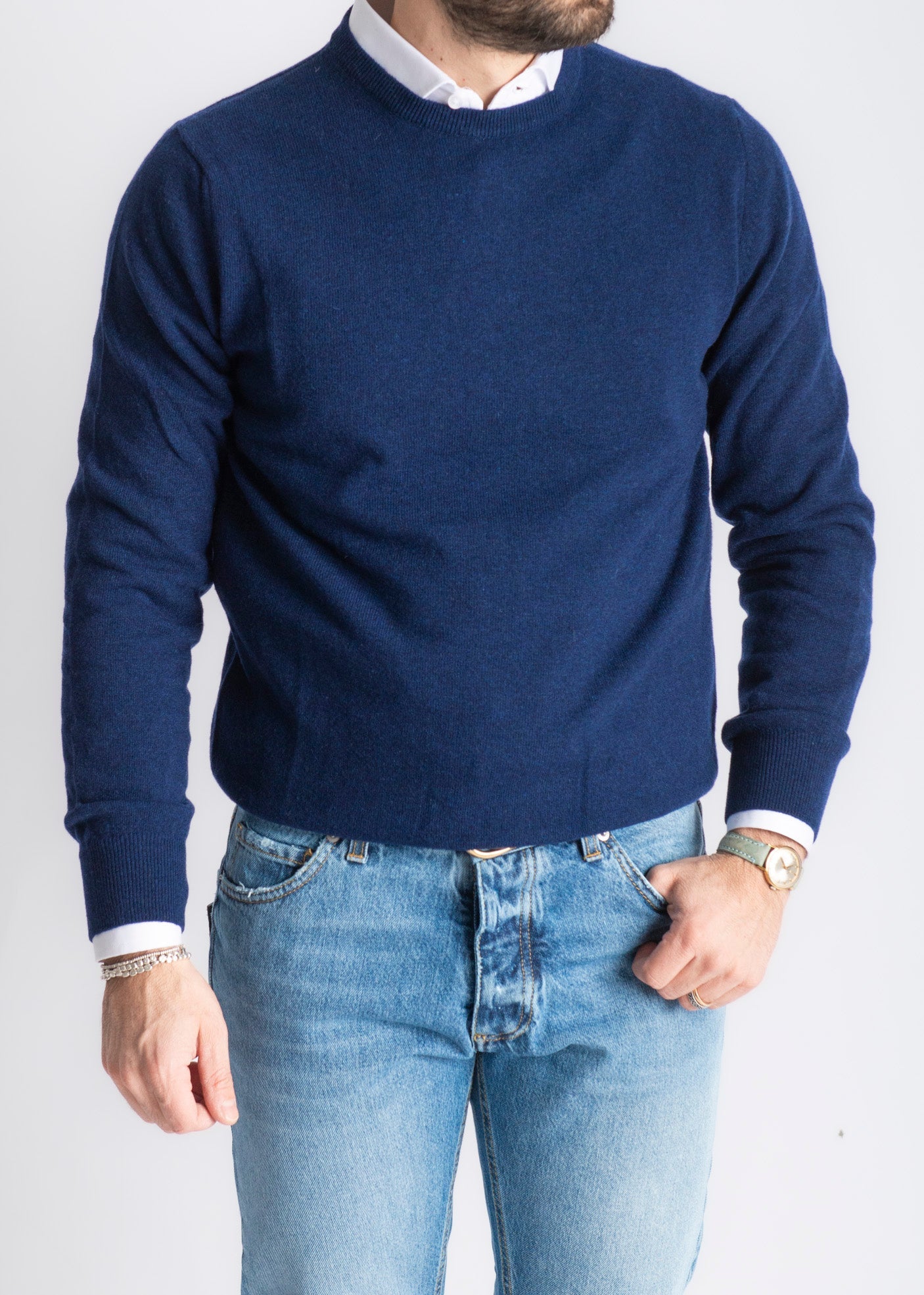 Maglioncino Girocollo Misto Cashmere Blu Navy - SEASON LAB